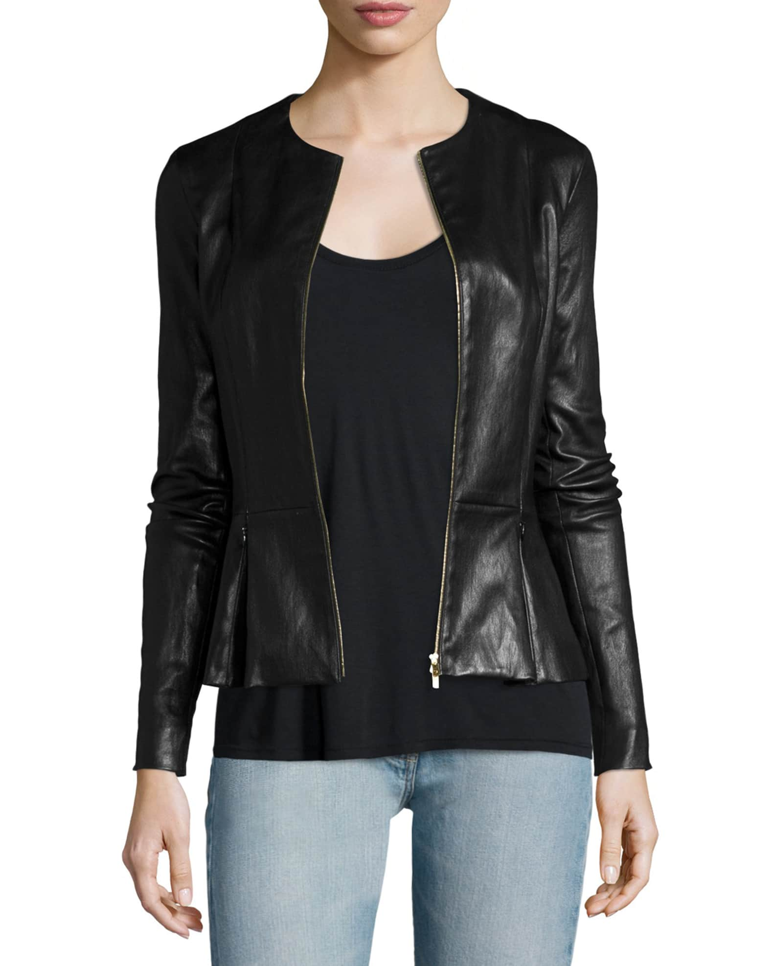 THE ROW Anasta Zip-Front Leather Jacket, Black | Neiman Marcus