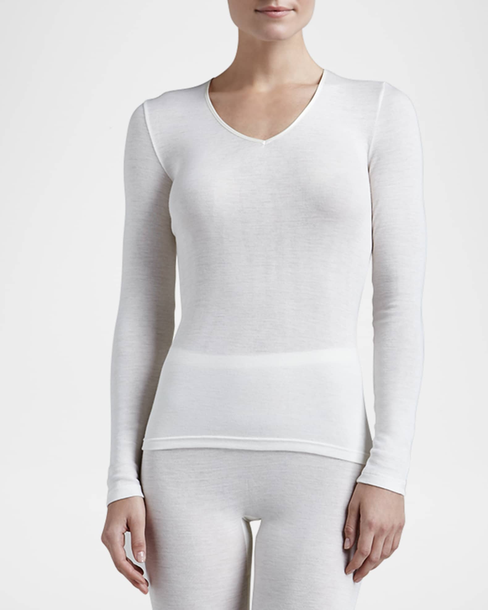Wool & Silk Blend V-Neck Top 0