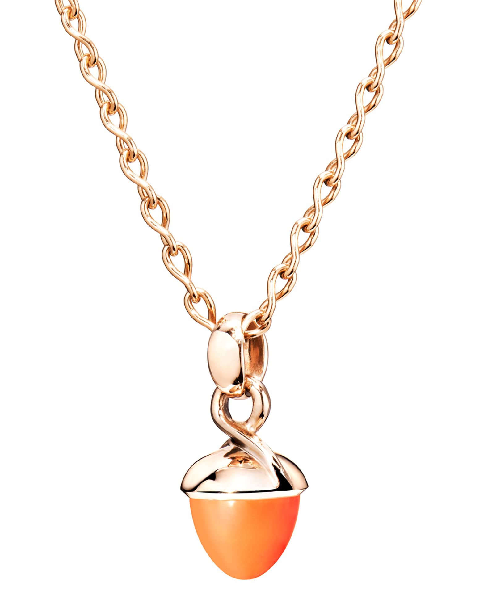 18k Rose Gold Orange Carnelian Acorn Pendant 0