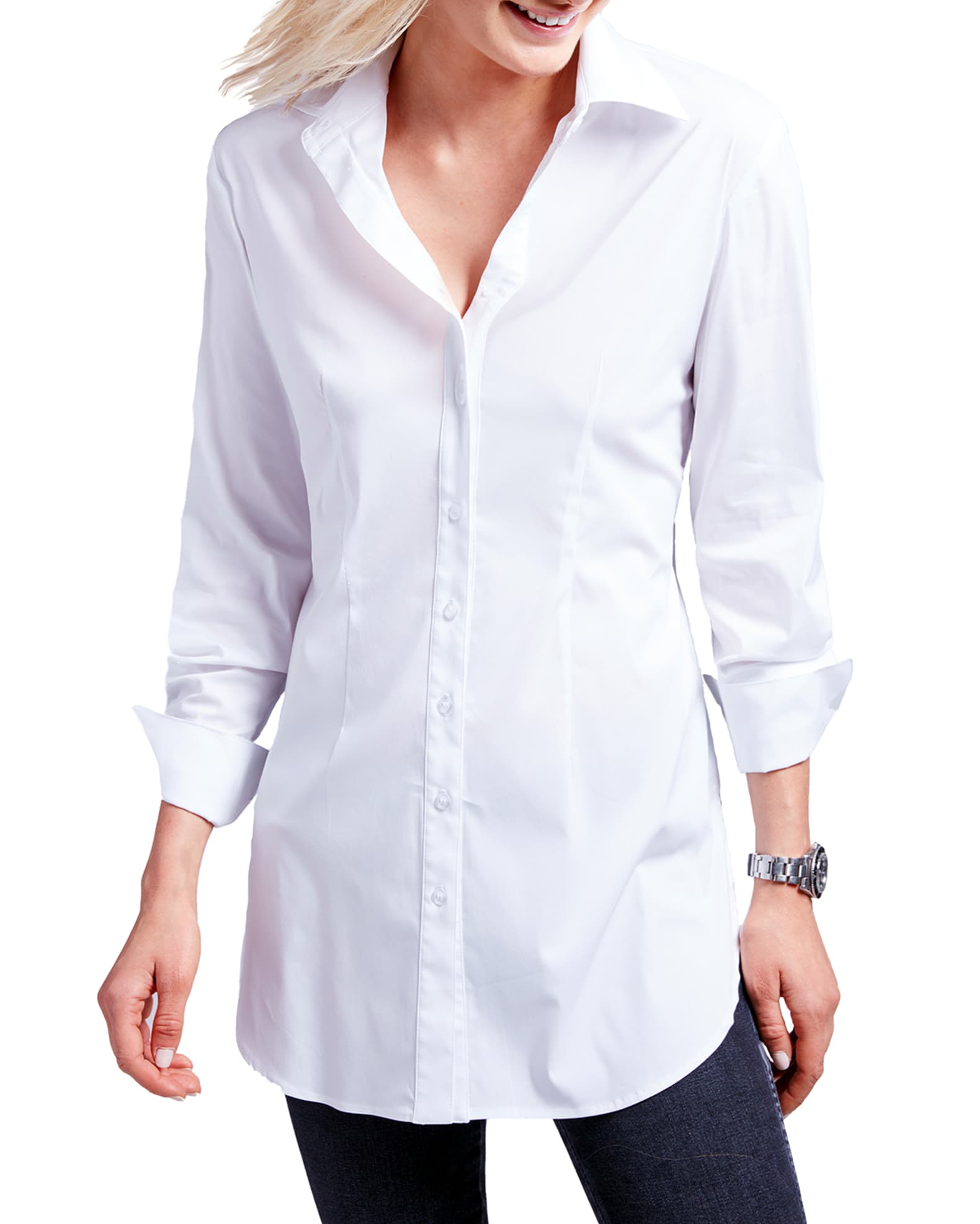 Kaylynn Button-Front Tunic, White 0