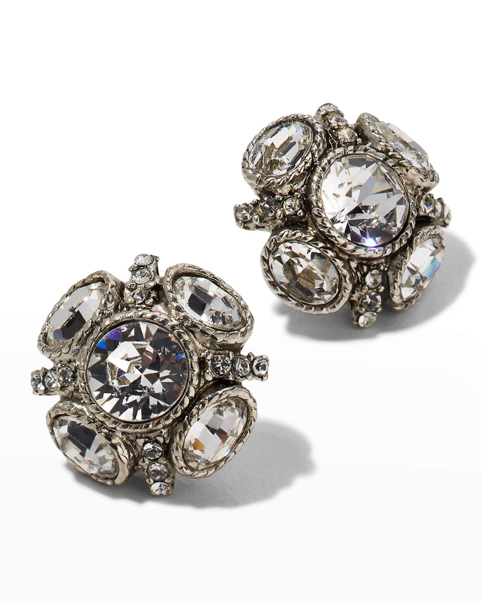 Oscar de la Renta Classic Crystal Button Earrings Neiman Marcus