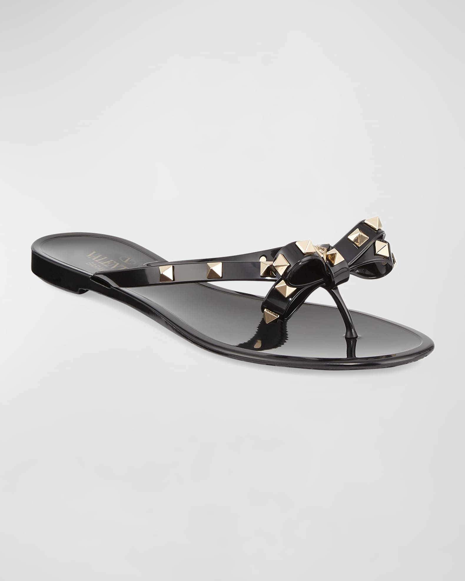 Valentino Garavani Rockstud PVC Flat Thong Sandals | Neiman Marcus