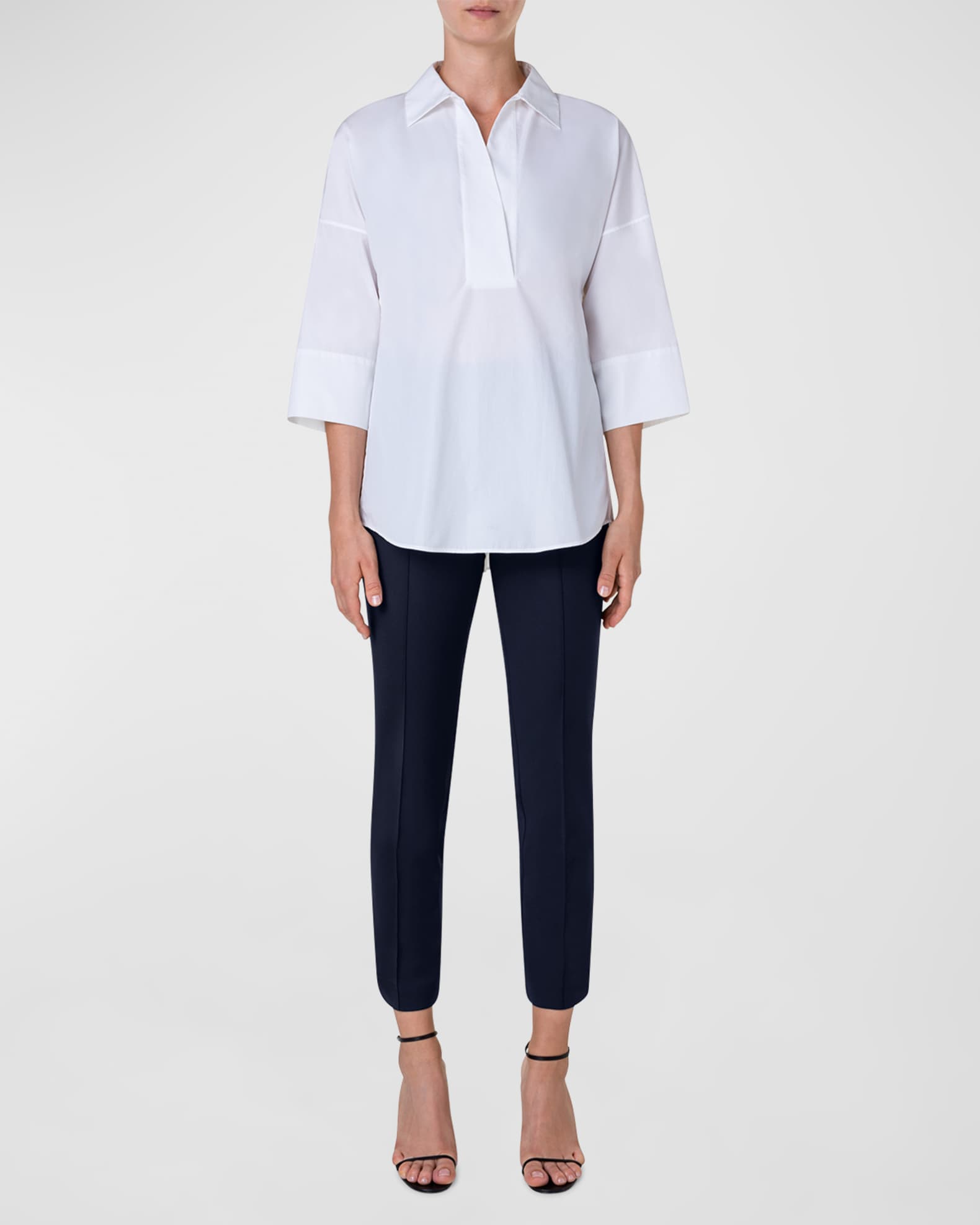 Kimono-Sleeve Split-Neck Blouse 1