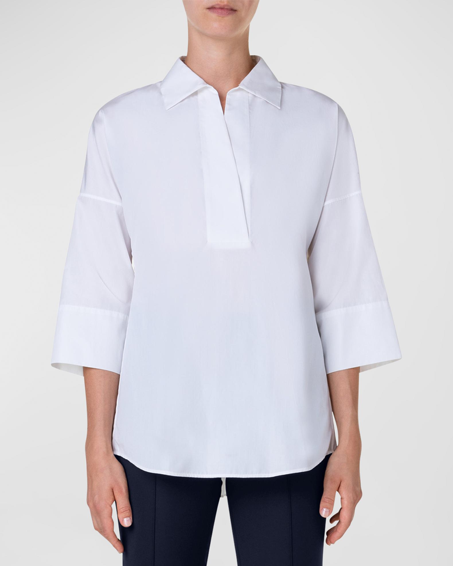Akris punto Kimono-Sleeve Split-Neck Blouse | Neiman Marcus