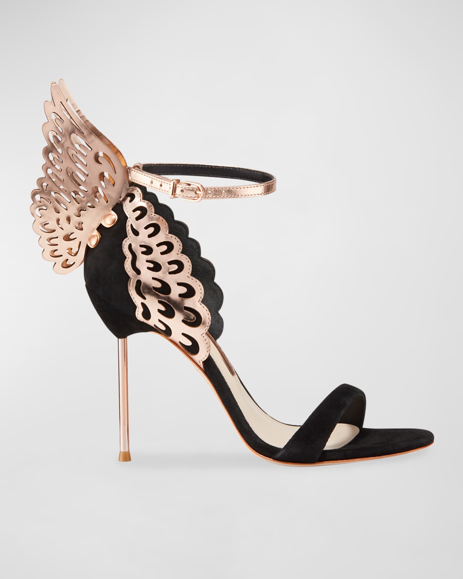 Evangeline Angel Wing Sandals, Black/Rose Gold