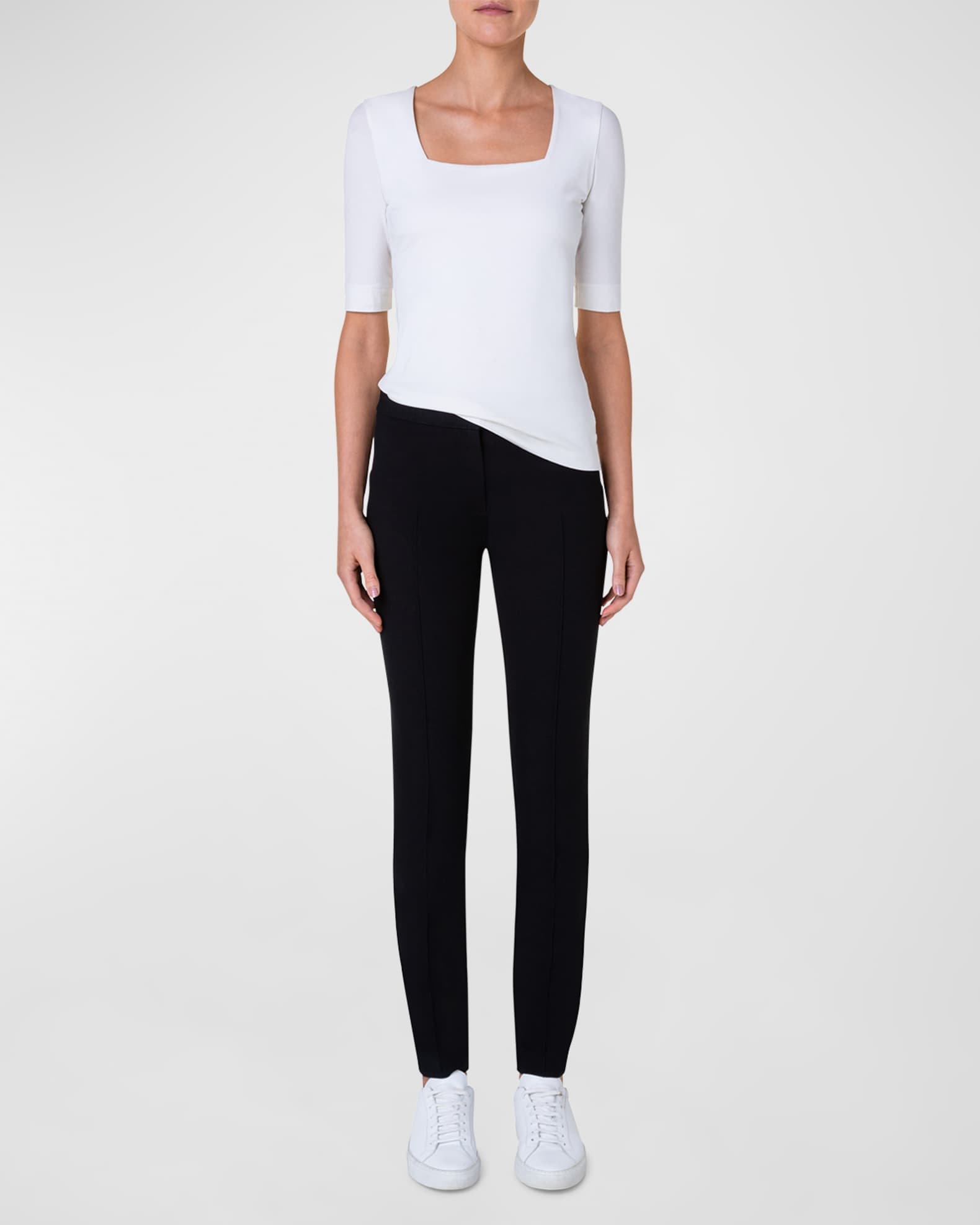 Cotton 1/2-Sleeve Square-Neck Tee 1