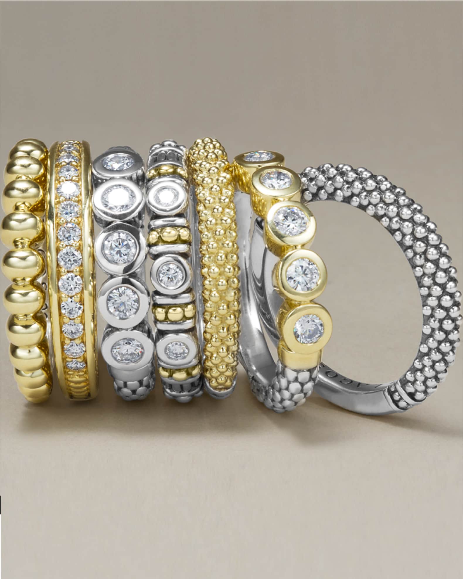 LAGOS Caviar Beaded Diamond Stacking Ring Size 7 Neiman Marcus