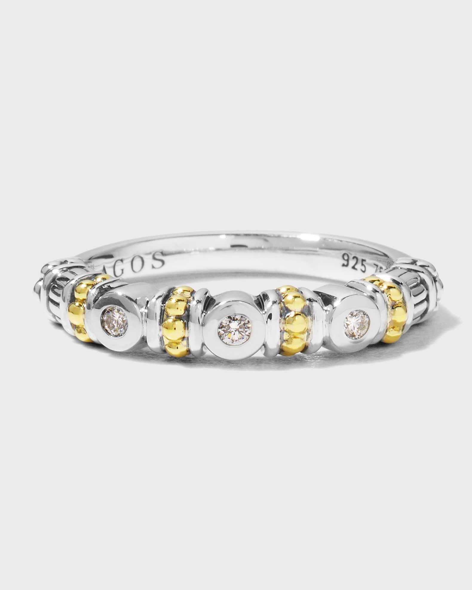 LAGOS Caviar Beaded Diamond Stacking Ring Size 7 Neiman Marcus