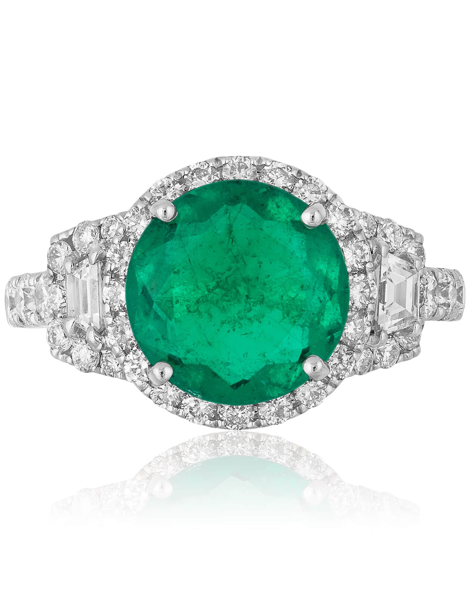 Andreoli 18K White Gold Colombian Emerald and Diamond Statement Ring