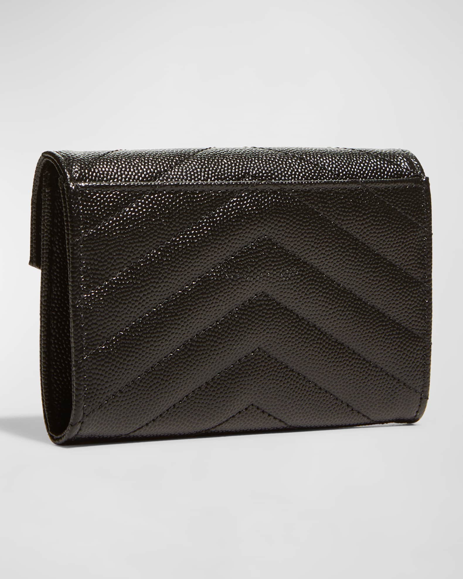 Saint Laurent YSL Monogram Small Flap Wallet in Grained Leather