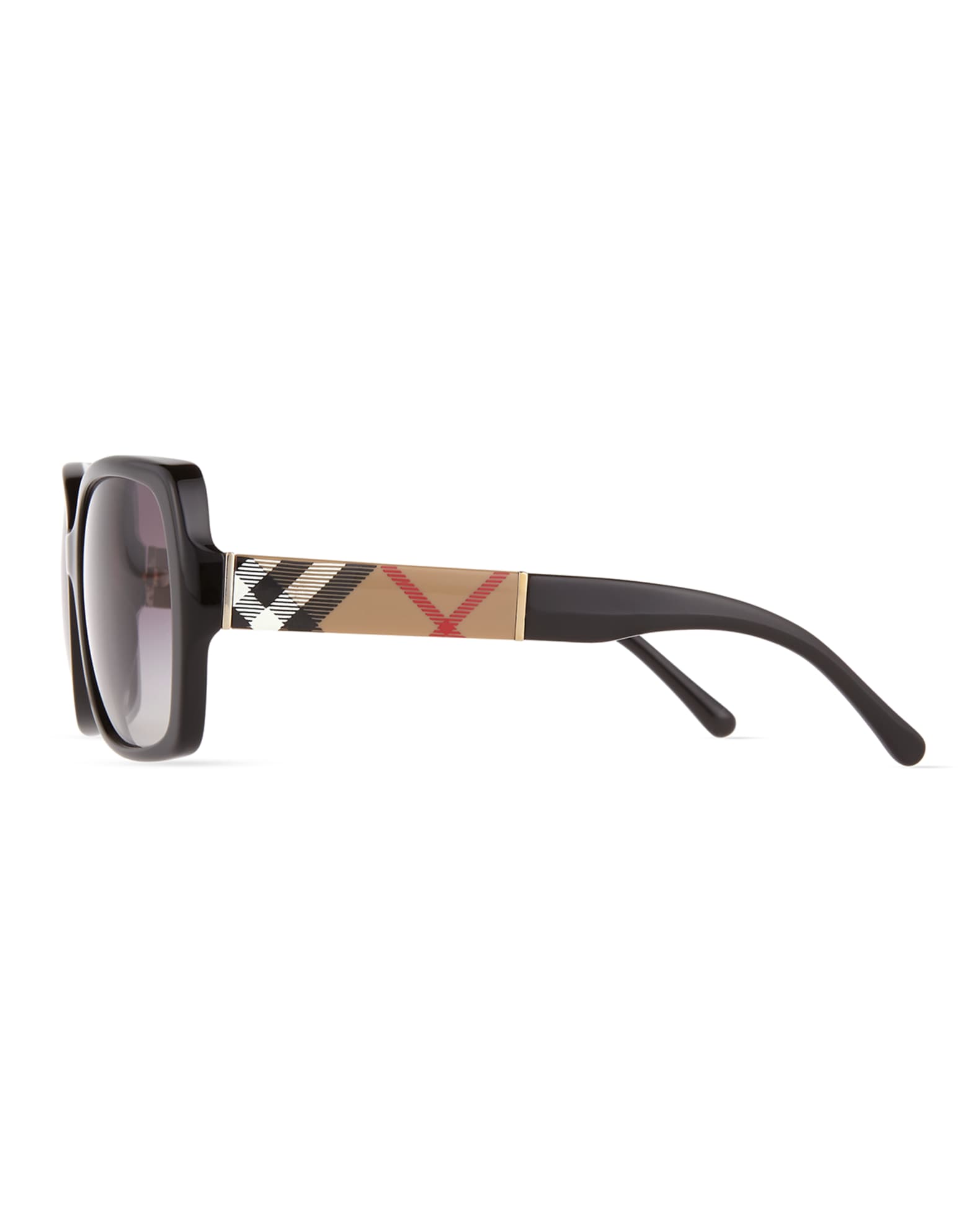 Burberry Gradient Check Temple Square Sunglasses Black Neiman Marcus