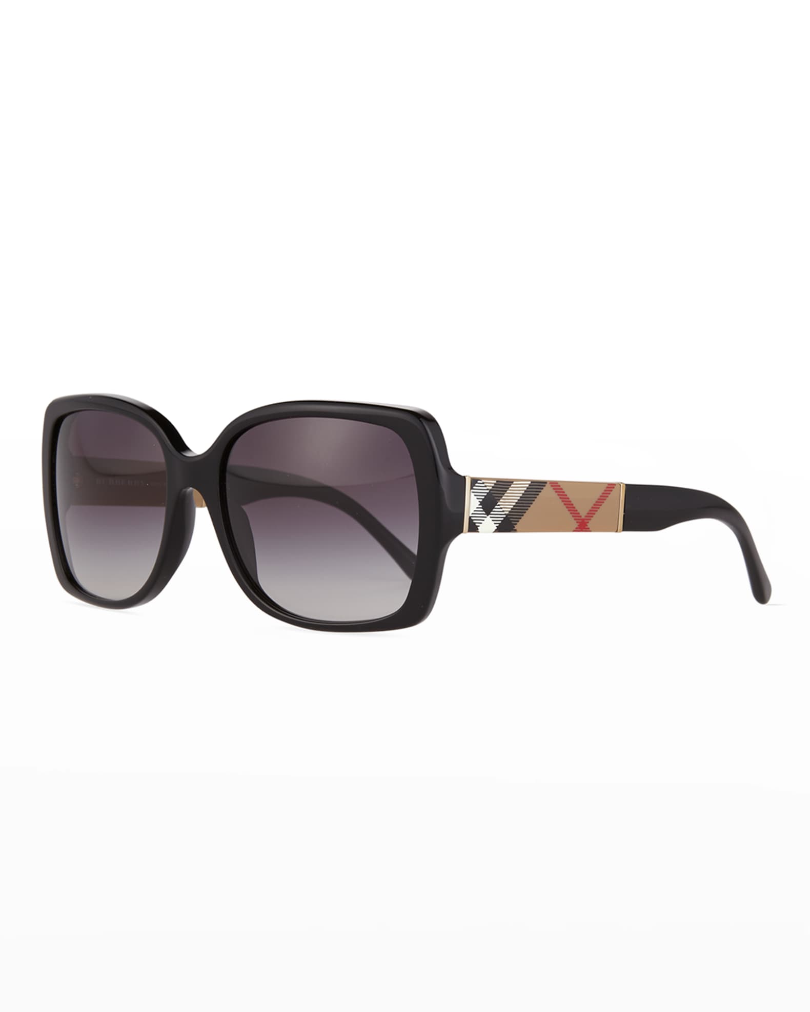 Burberry Gradient Check-Temple Square Sunglasses, Black