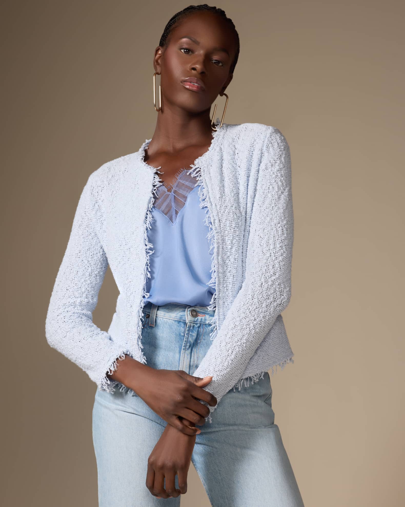【送料&関税込】IRO Shavani Casual Jacket In White Cotton Iro Shavani Open-Front Boucle Jacket | Neiman Marcus