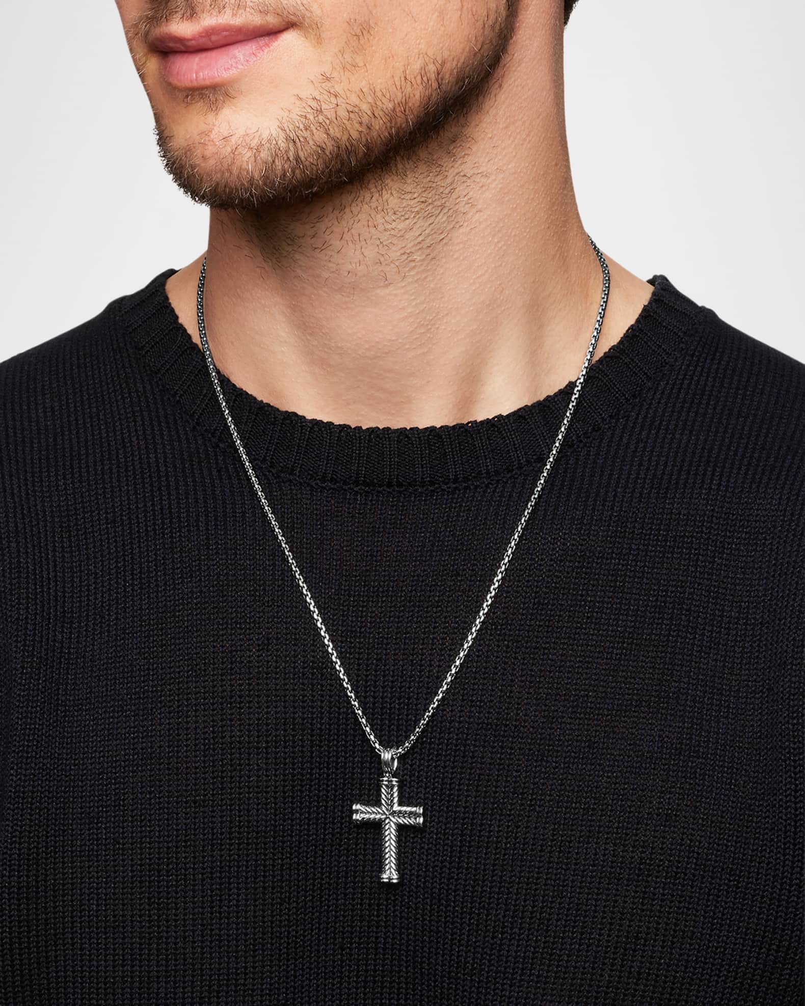 Men's Chevron Cross Pendant in Silver, 33.5mm 1