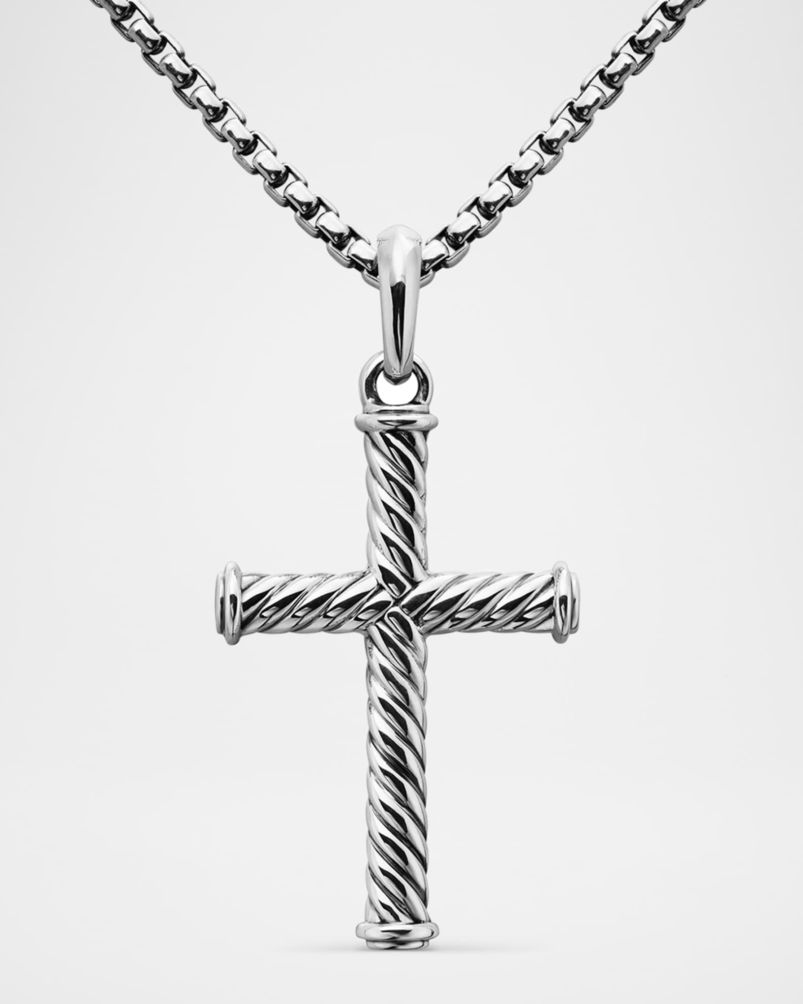 Men's Cable Cross Pendant in Silver, 35mm 0