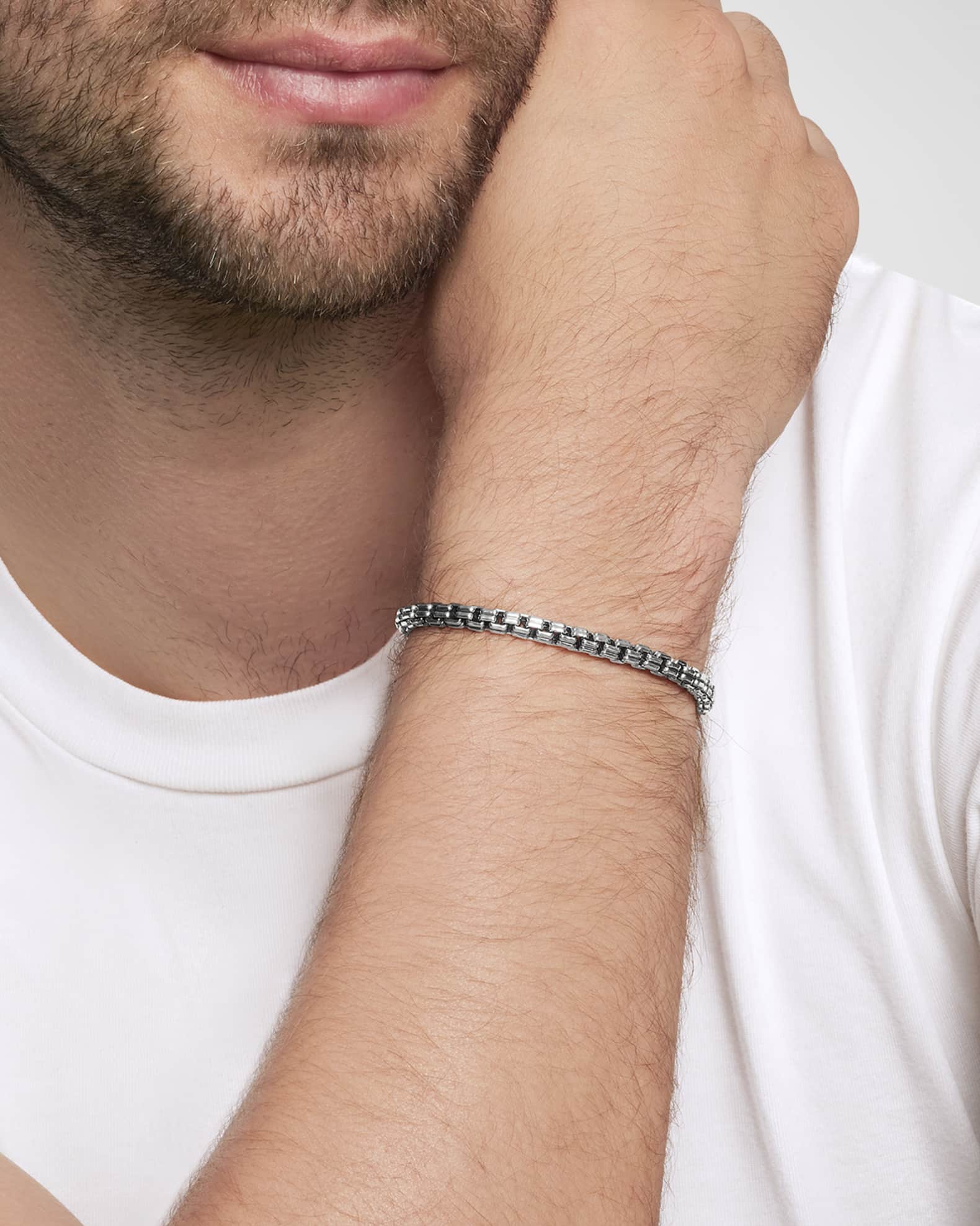 再入荷商品 David Yurman Men's Double Box Chain Bracelet in Silver, 4mm アクセサリー