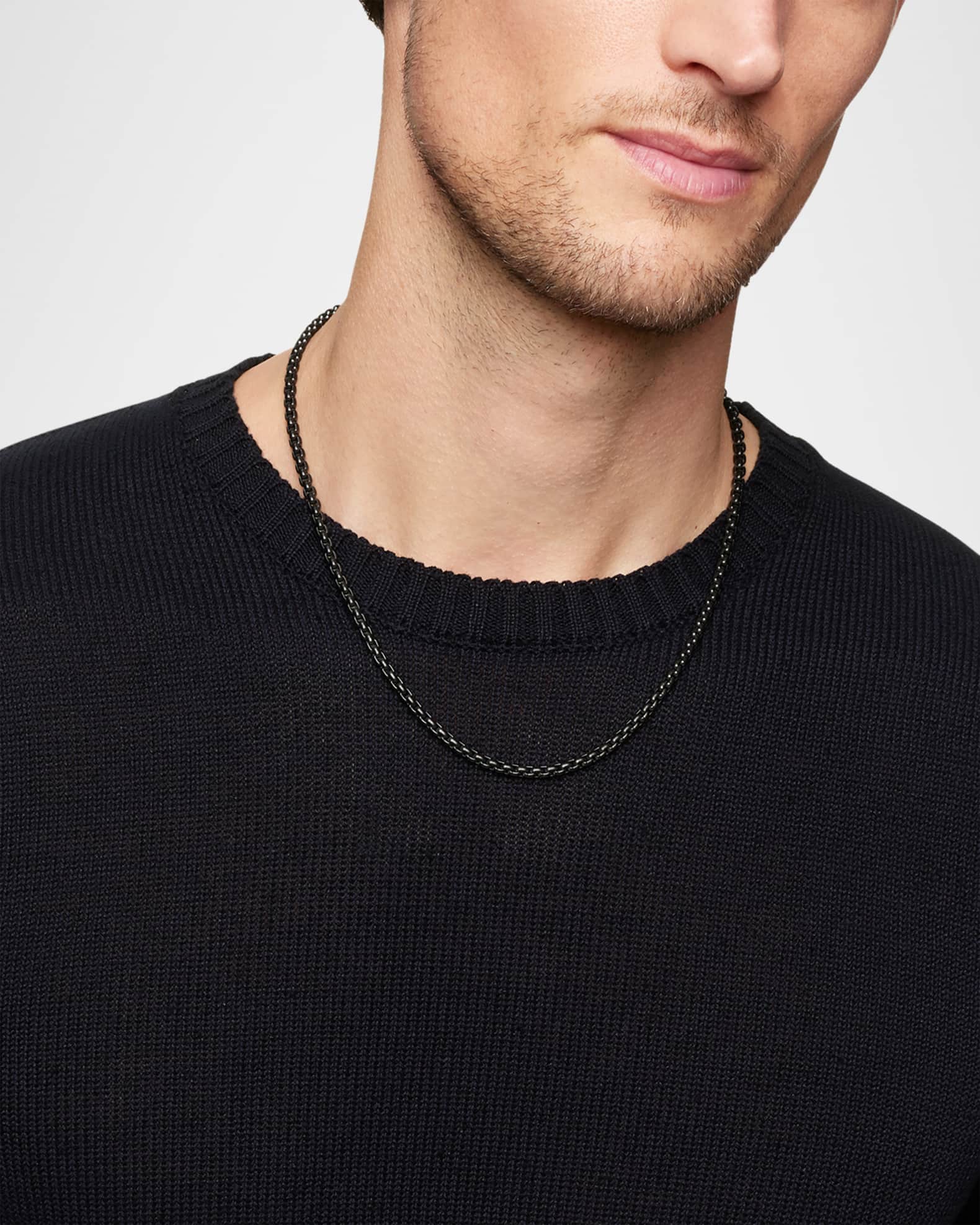 Men's Box Chain Necklace in Darkened Stainless Steel, 4mm, 26"L 1