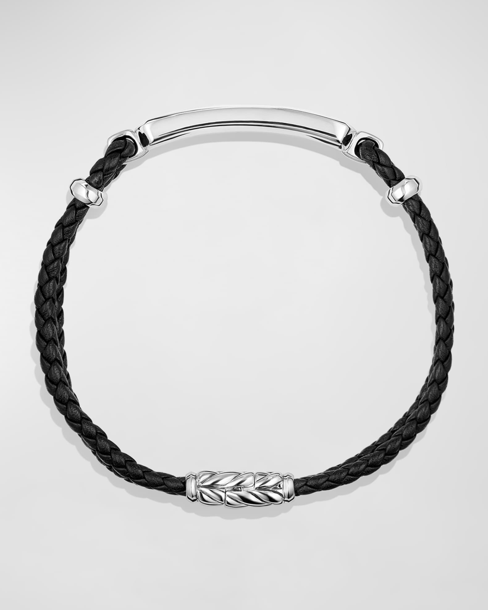 Men's Exotic Stone Bar Station Leather Bracelet with Silver, 3mm 1
