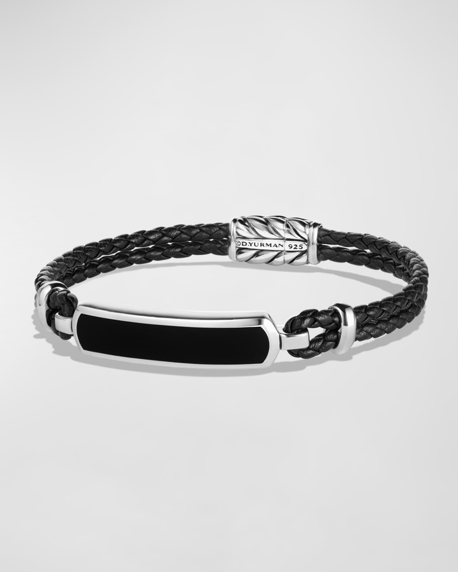 Men's Exotic Stone Bar Station Leather Bracelet with Silver, 3mm 0