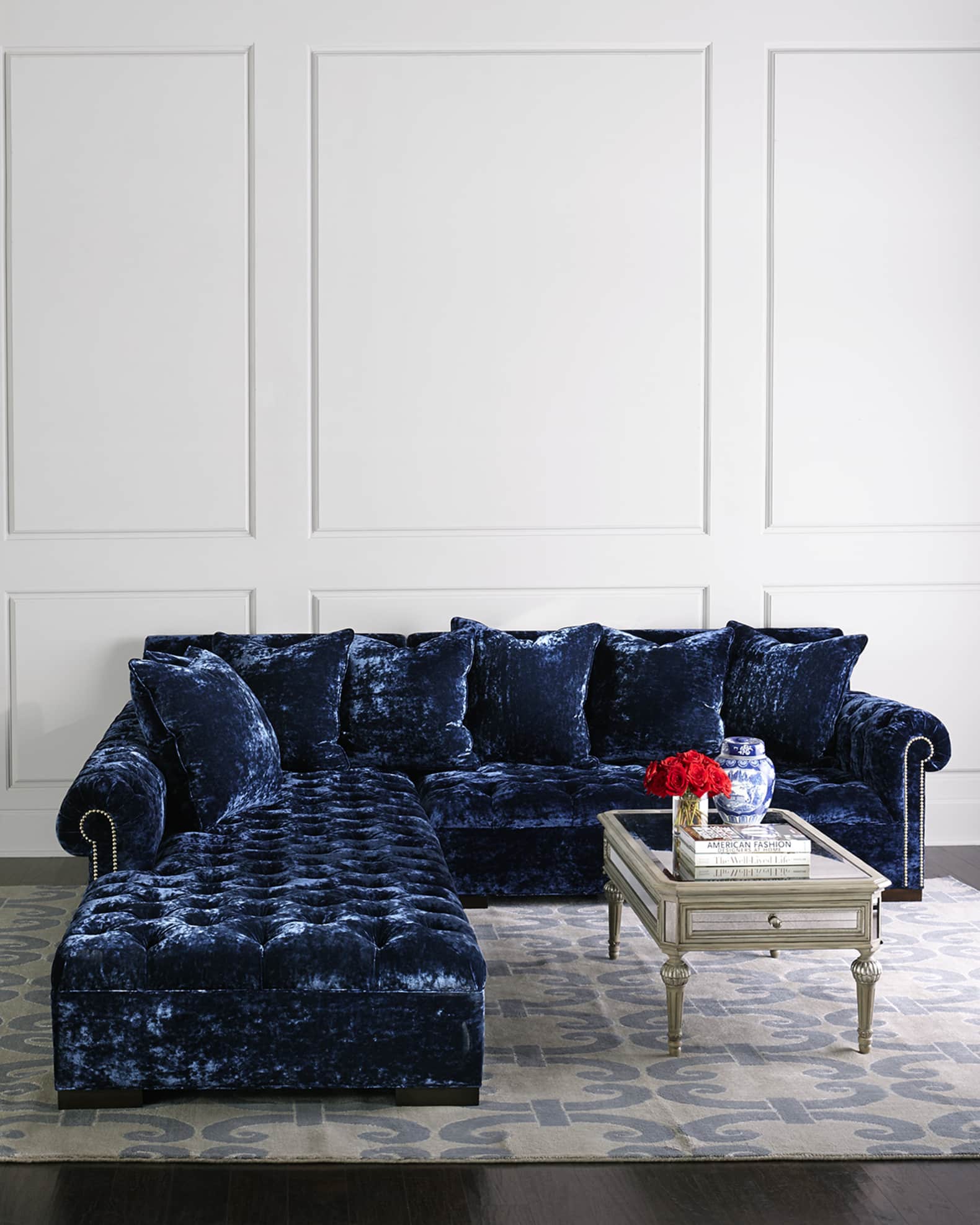 Haute House Divine Crushed Velvet Left-Chaise Sectional, 116