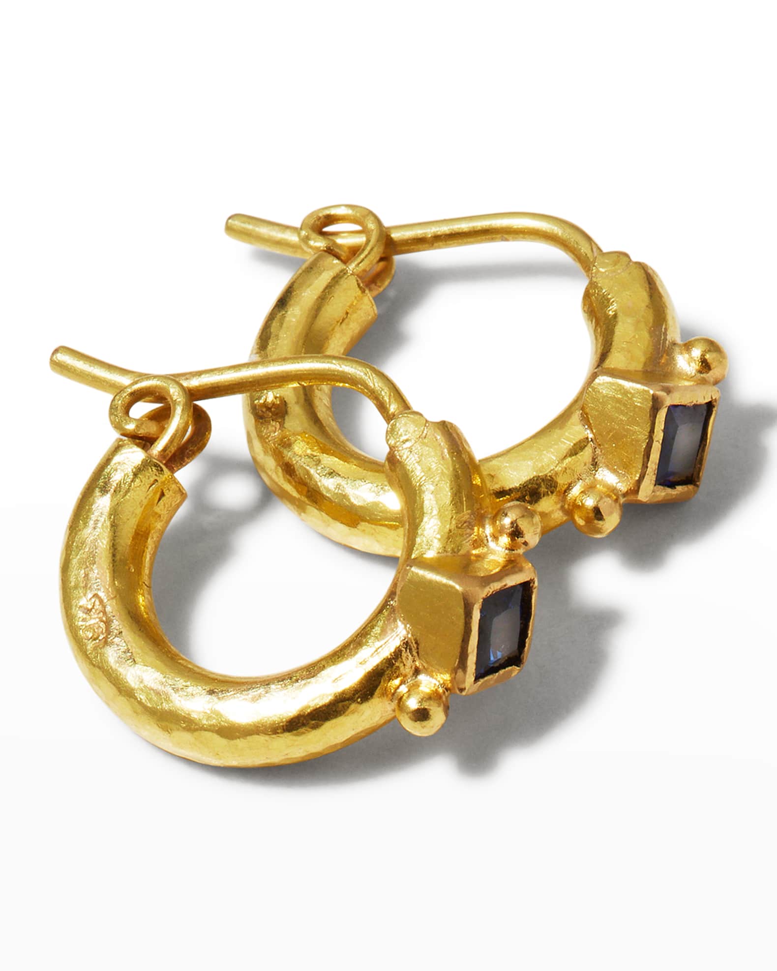 Elizabeth Locke 19K Baby Hammered Hoop Earrings with Blue Sapphires