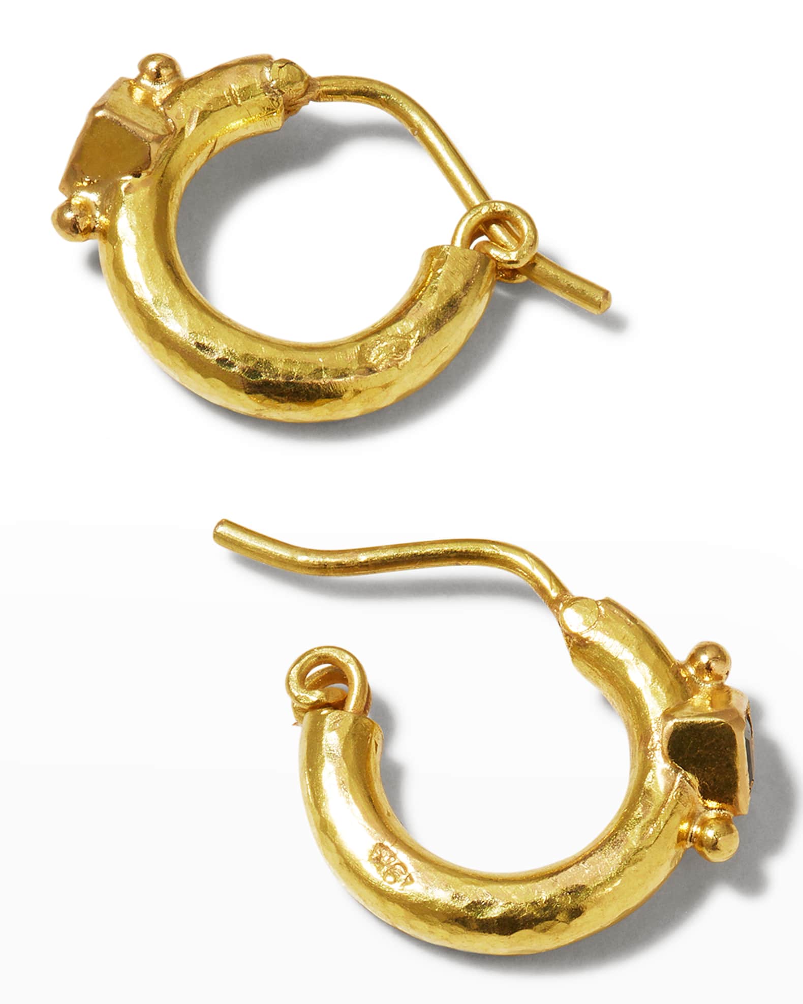 Elizabeth Locke 19K Baby Hammered Hoop Earrings with Blue Sapphires