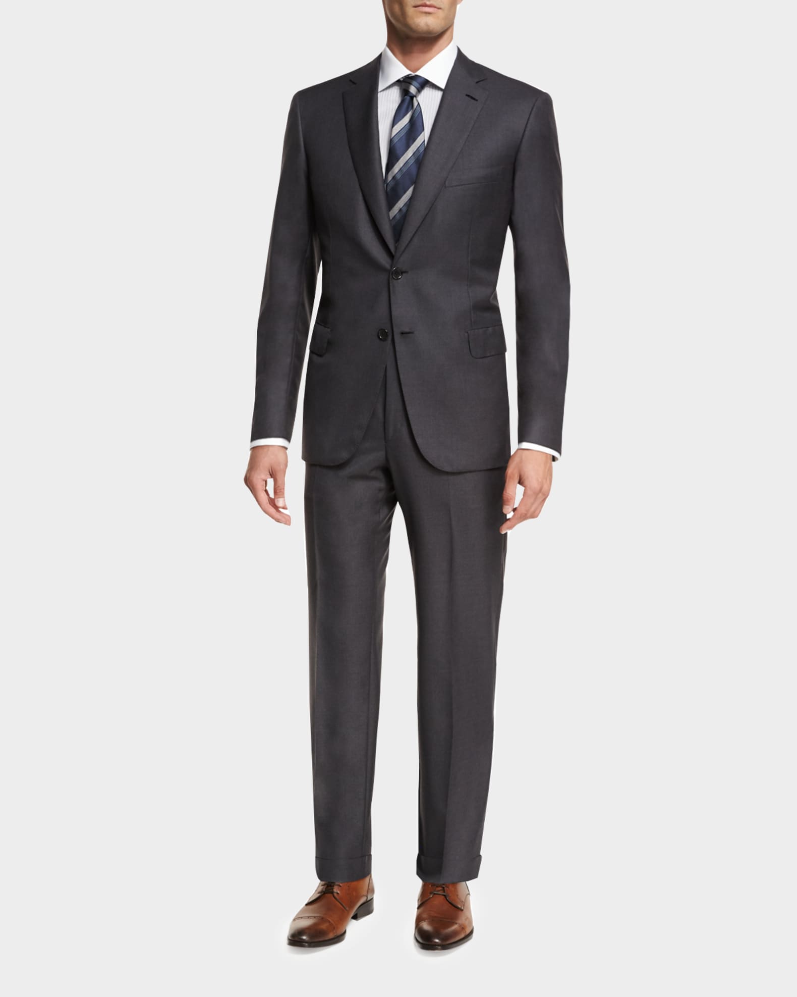 Essential Virgin Wool Two-Piece Suit, Gray 0
