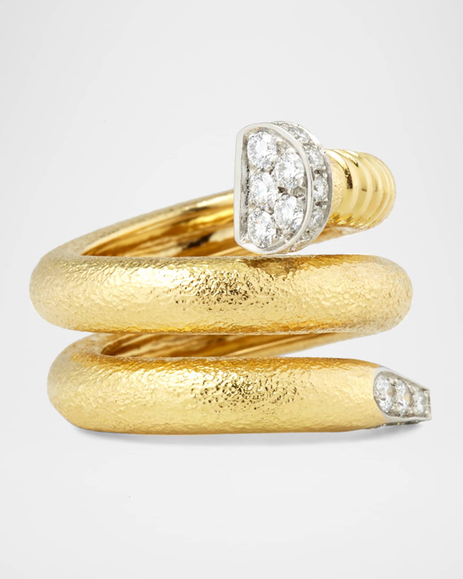 18K Diamond Hammered Nail-Shaped Ring, Size 6.5 0