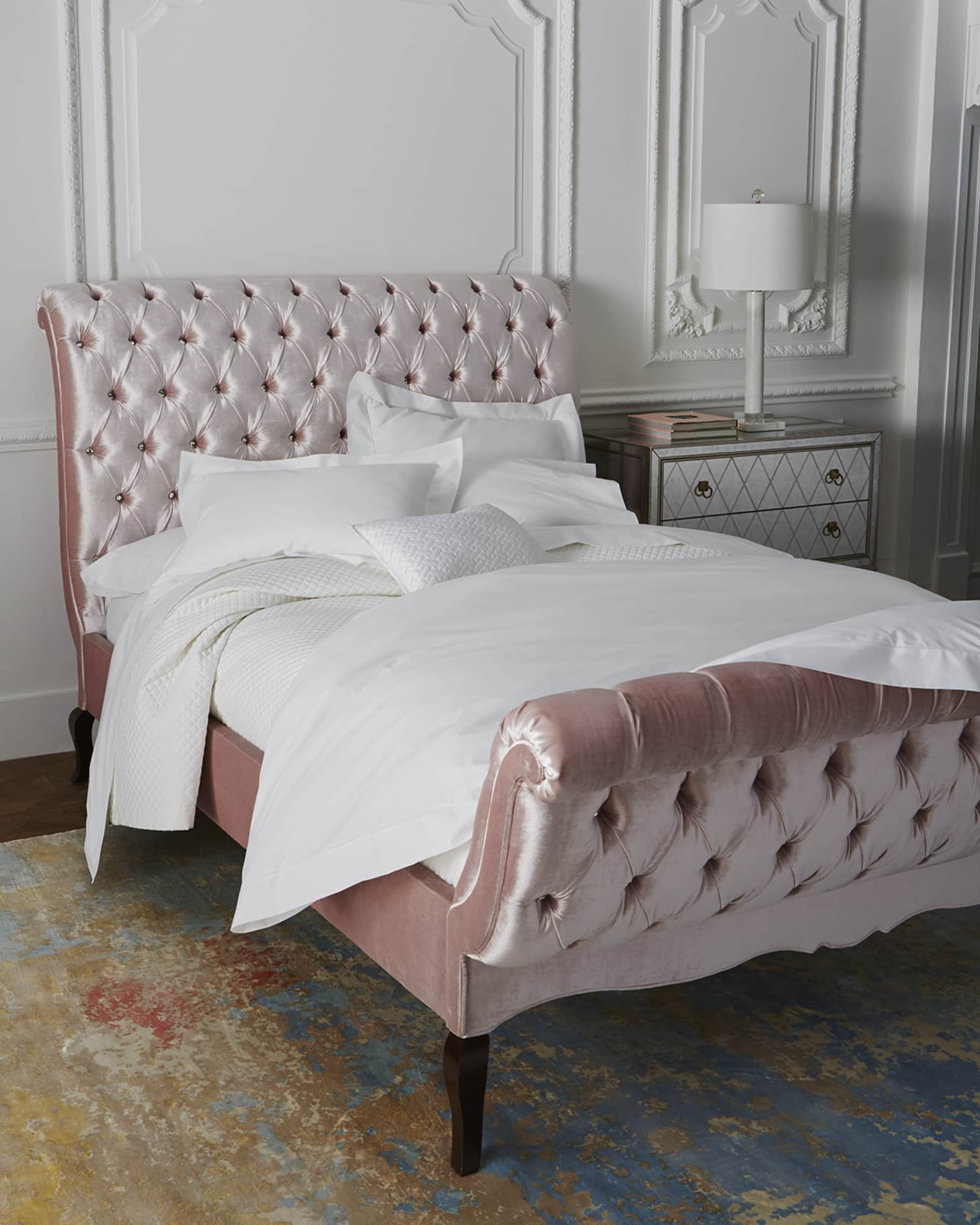 Duncan Fife Blush Tufted Queen Bed Neiman Marcus
