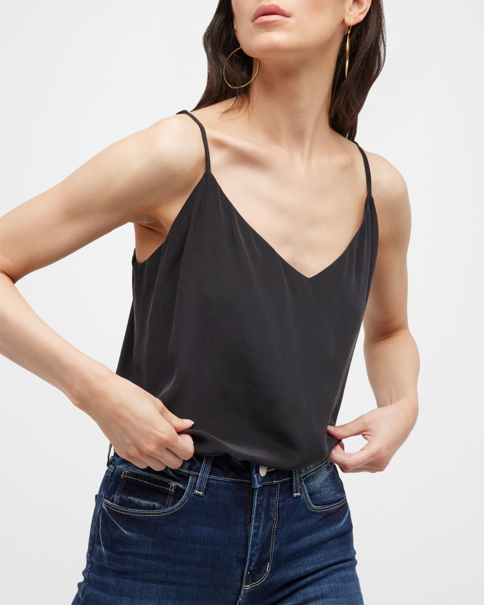 L'Agence Jane V-Neck Spaghetti-Strap Silk Tank | Neiman Marcus