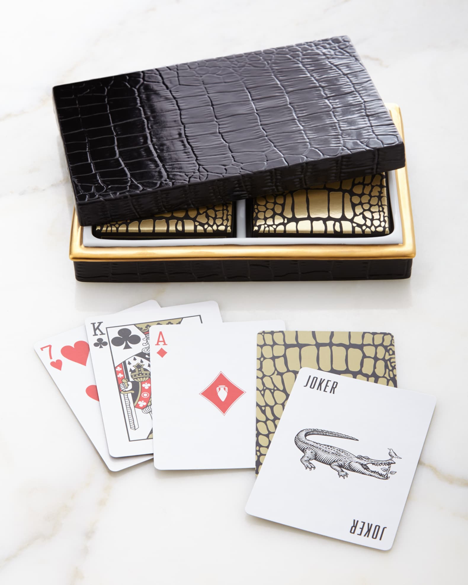 Crocodile-Embossed Box with Playing Cards 0