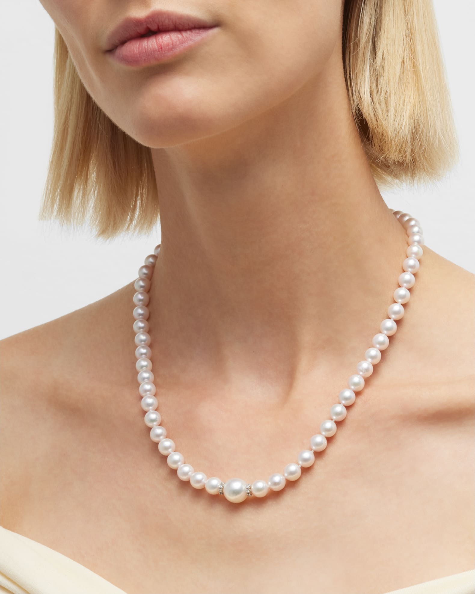 Aura 18K White Gold Pearl & Diamond Necklace 1
