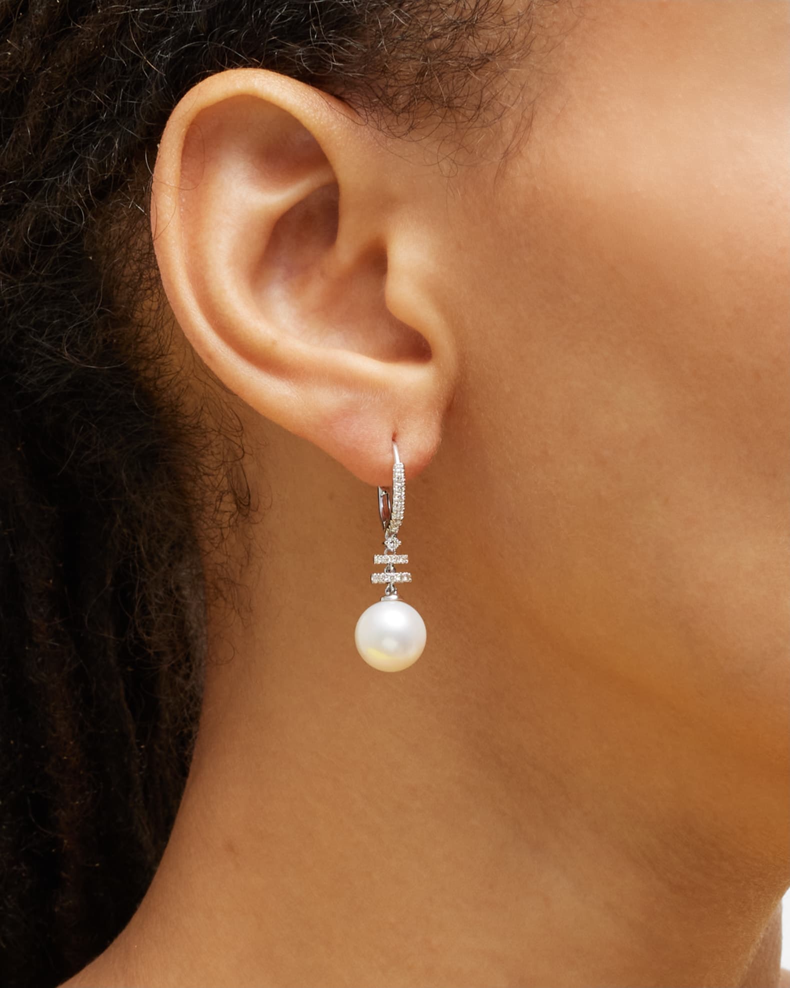 Avenue 18K White Gold South Sea Pearl & Diamond Drop Earrings 1