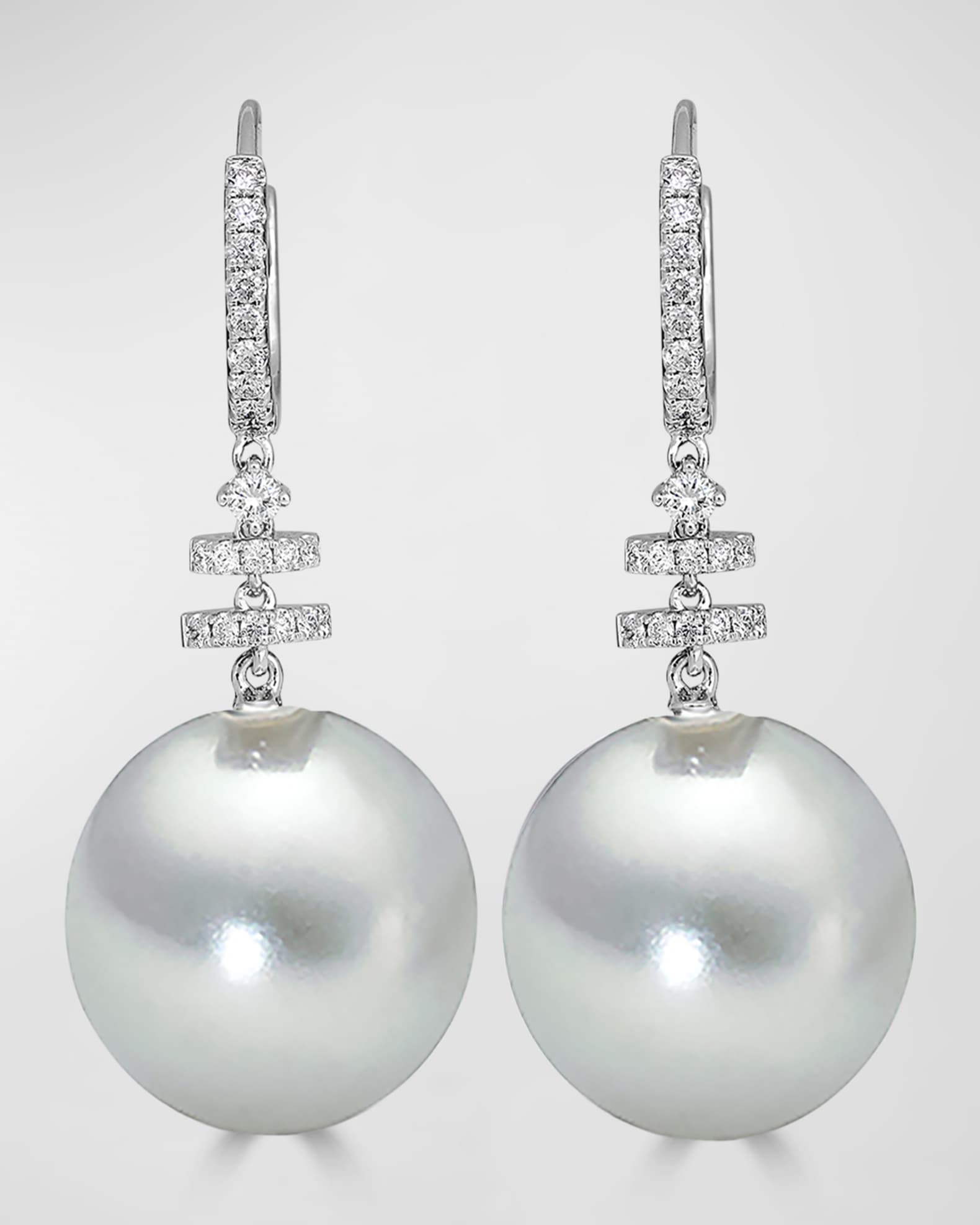 Avenue 18K White Gold South Sea Pearl & Diamond Drop Earrings 0