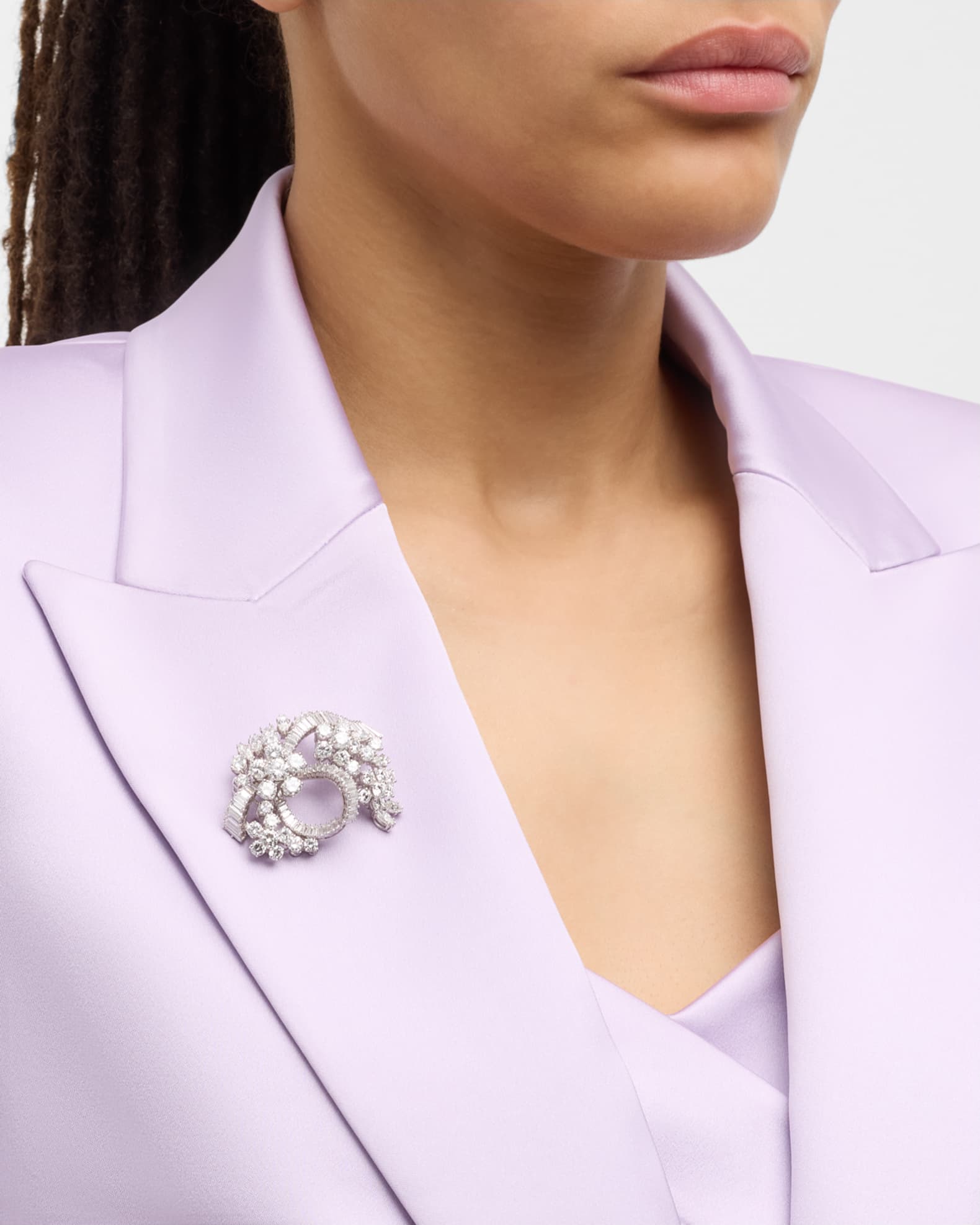 Estate Platinum and Diamond Bow Spray Pin  1