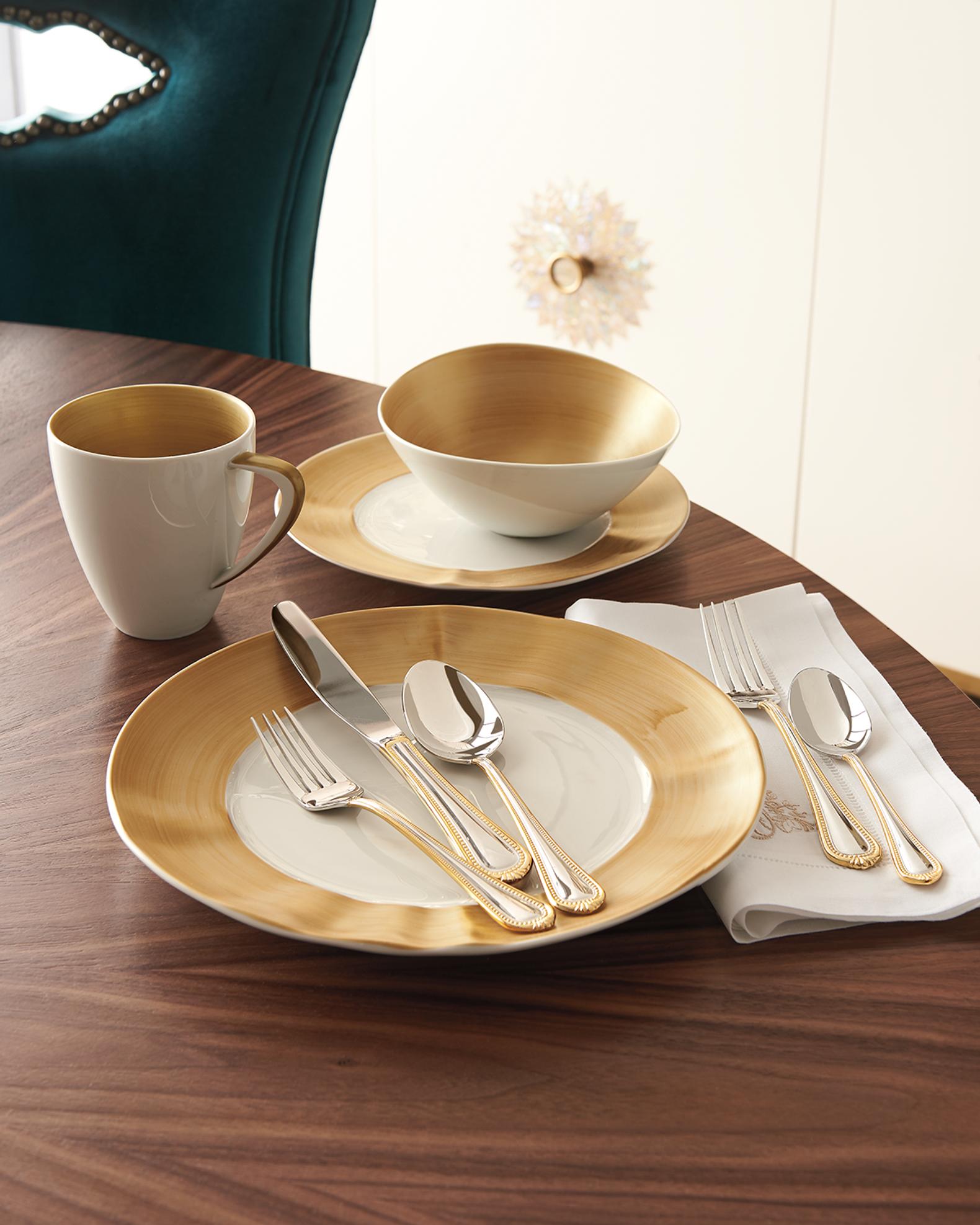 Mikasa Regent Bead Gold Besteckset, 65-teilig Für 12 Personen – Edelstahl Mit 24k Gold-Akzenten