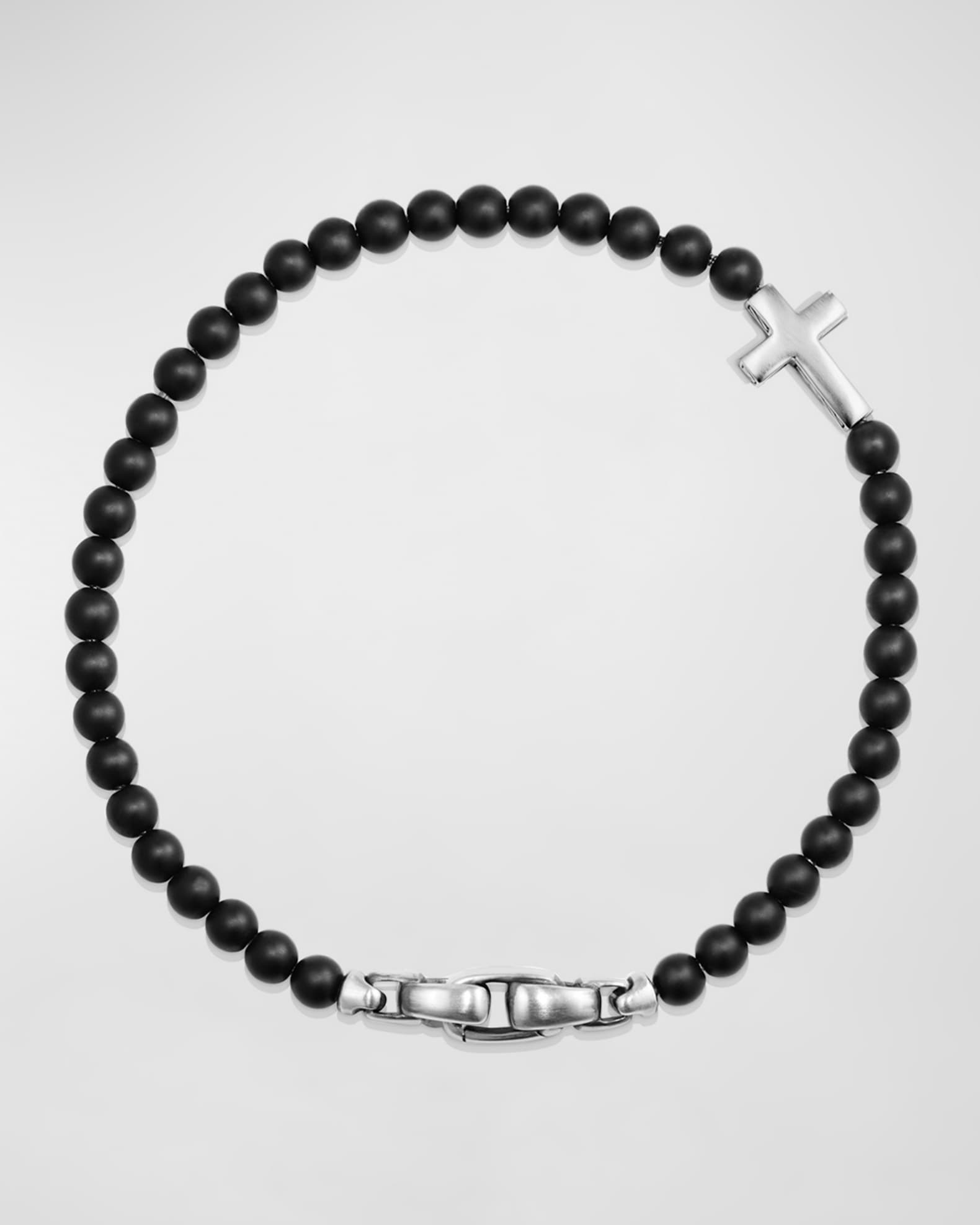 Men's Spiritual Beads Cross Station Bracelet in Silver, 4mm 1