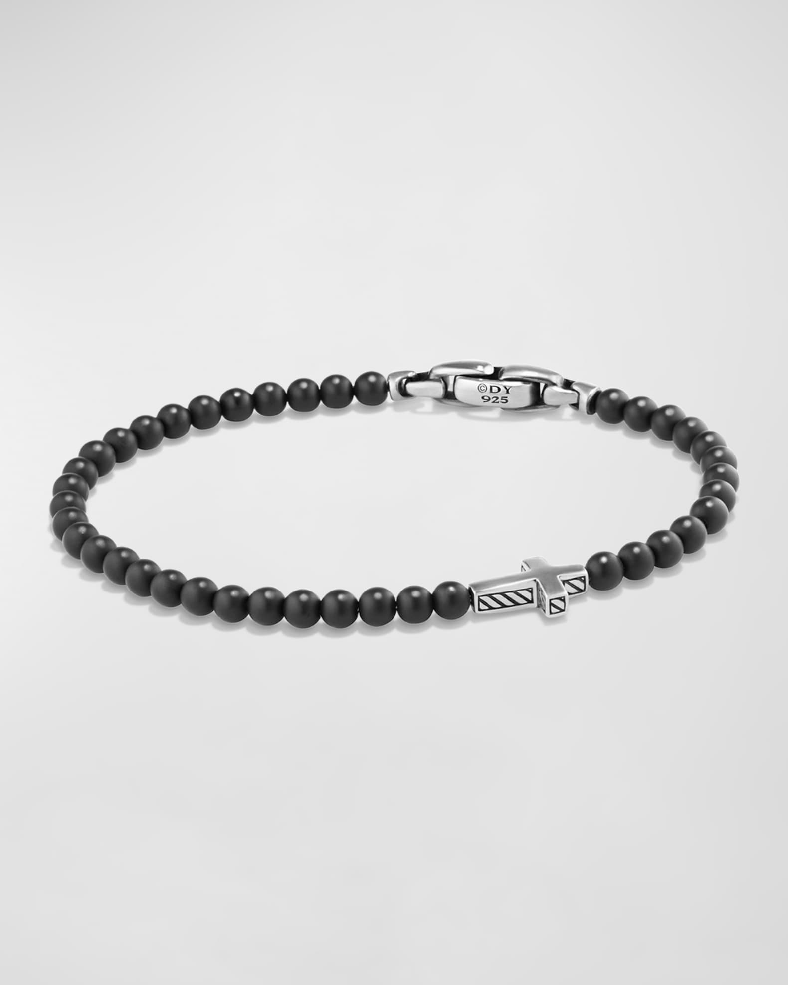Men's Spiritual Beads Cross Station Bracelet in Silver, 4mm 0
