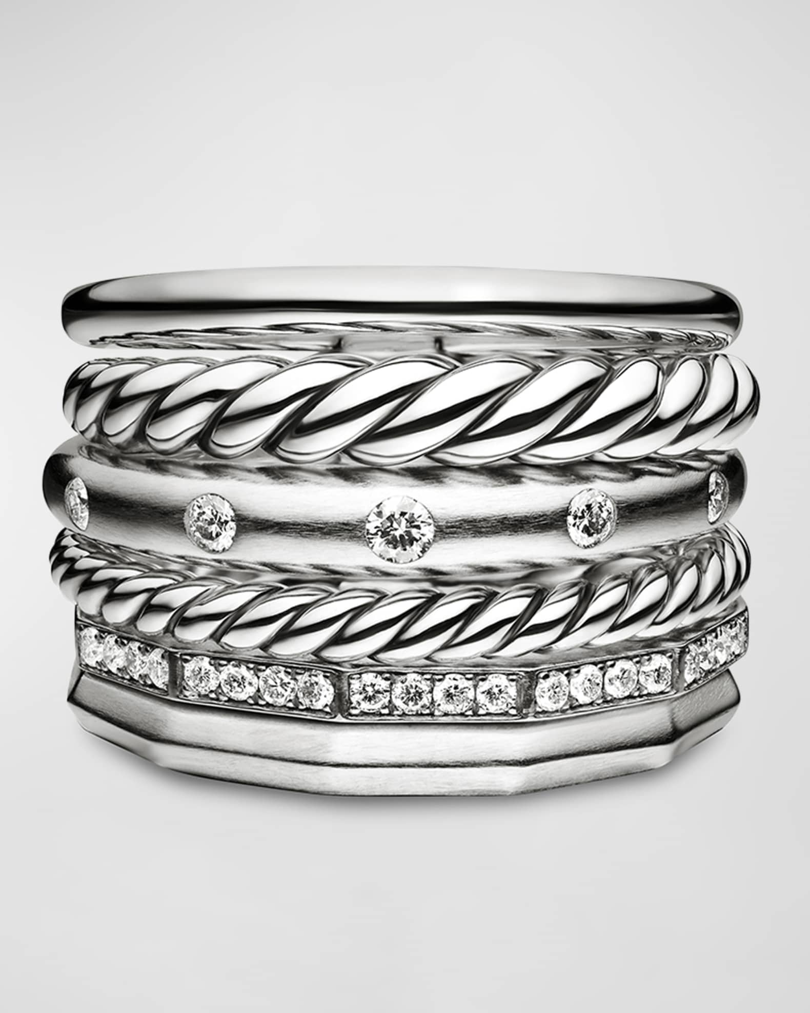 David Yurman 16mm Stax Wide Stacked Ring with Diamonds Neiman Marcus