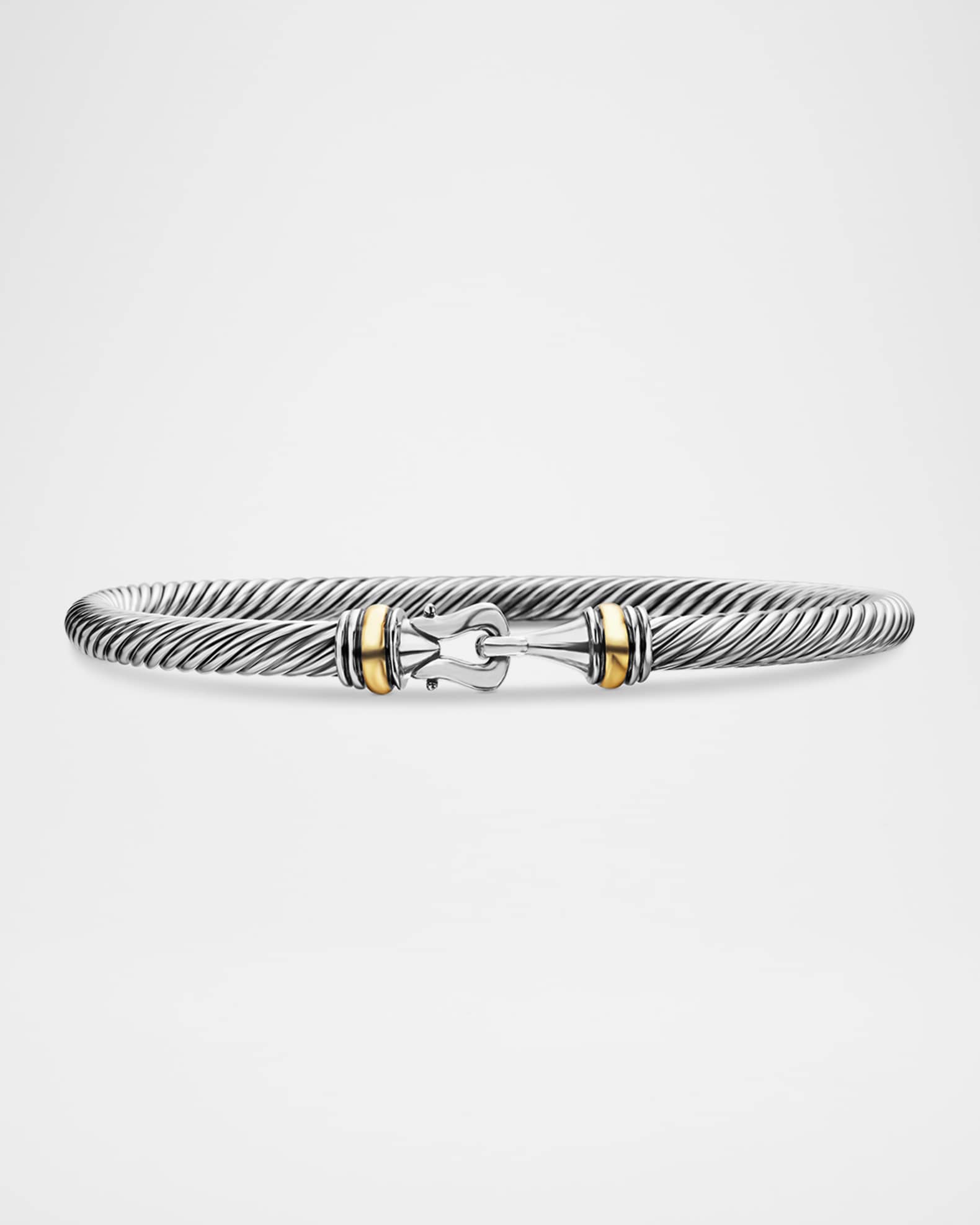 David Yurman Cable Buckle Bracelet with 18K Gold in Silver, 4mm, Size S