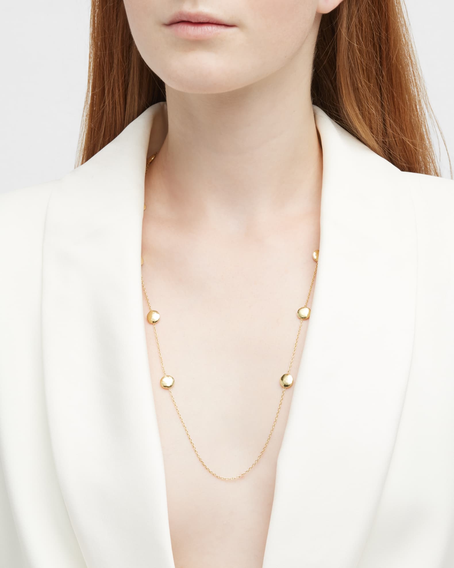 Long Hammered Pinball Layering Necklace in 18K Gold 1