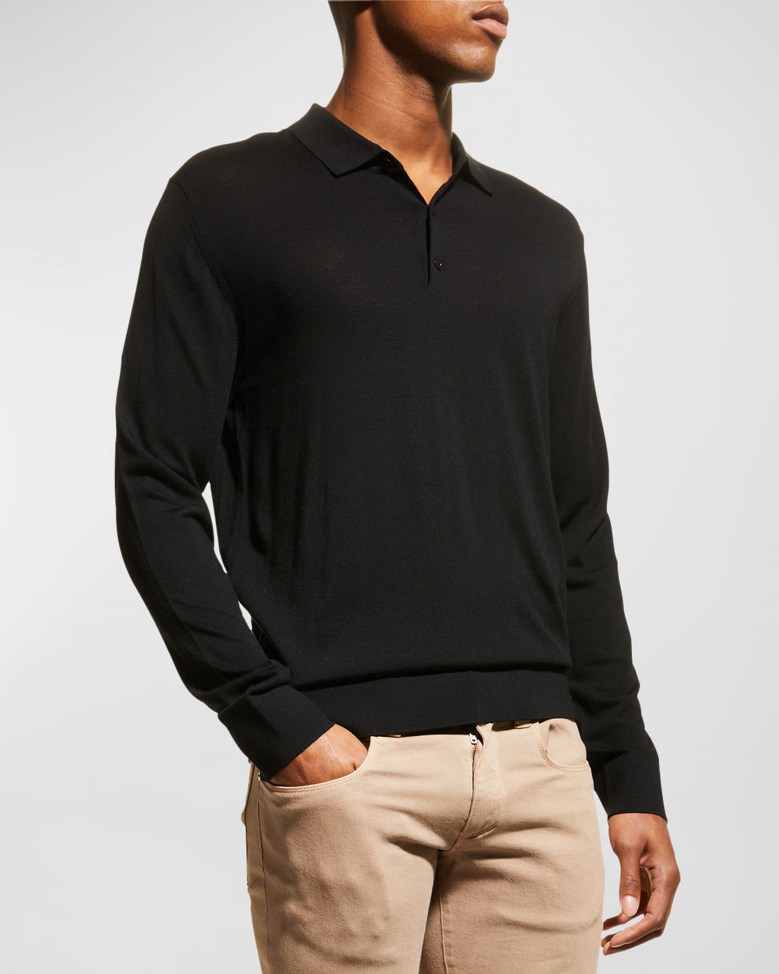 Loro Piana Superlight Baby Cashmere Long-Sleeve Polo Shirt, Susina