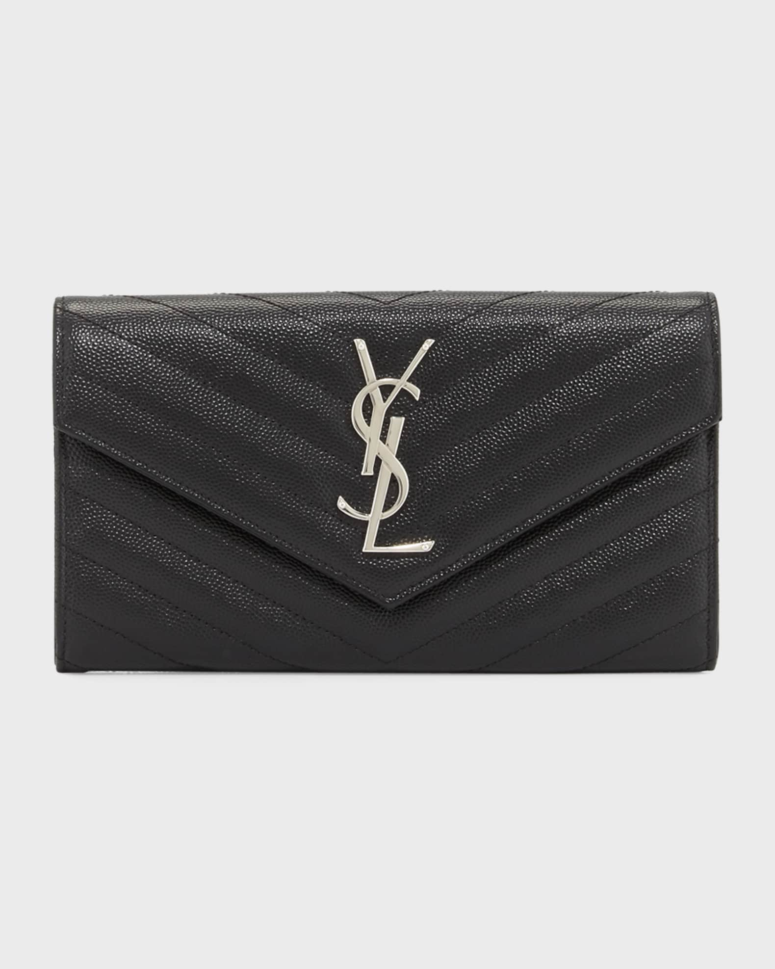 Ysl Classic Monogram Zip Around Matelasse Chevron Wallet, Red