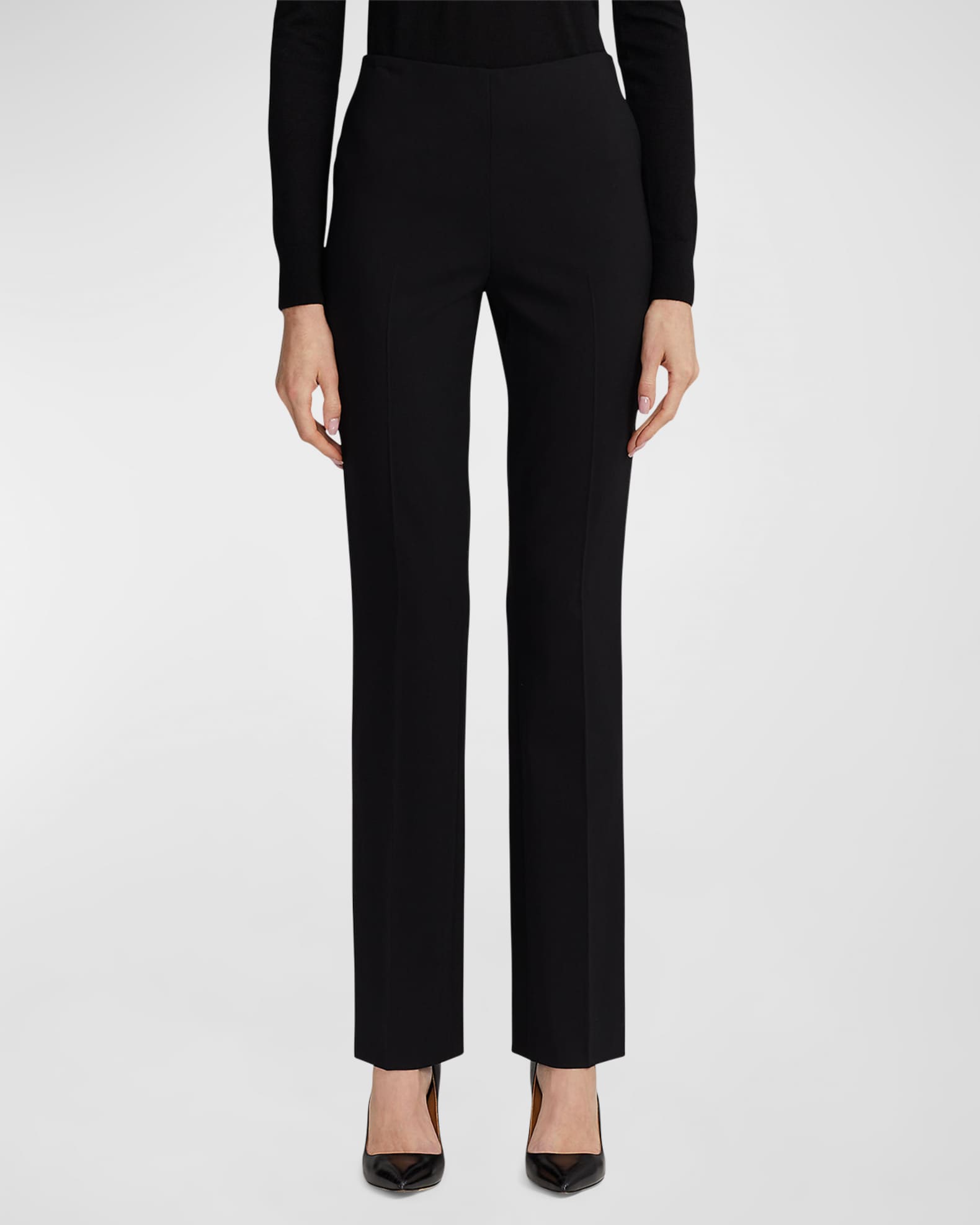 Alandra Side-Zip Stretch-Wool Pants, Black 1