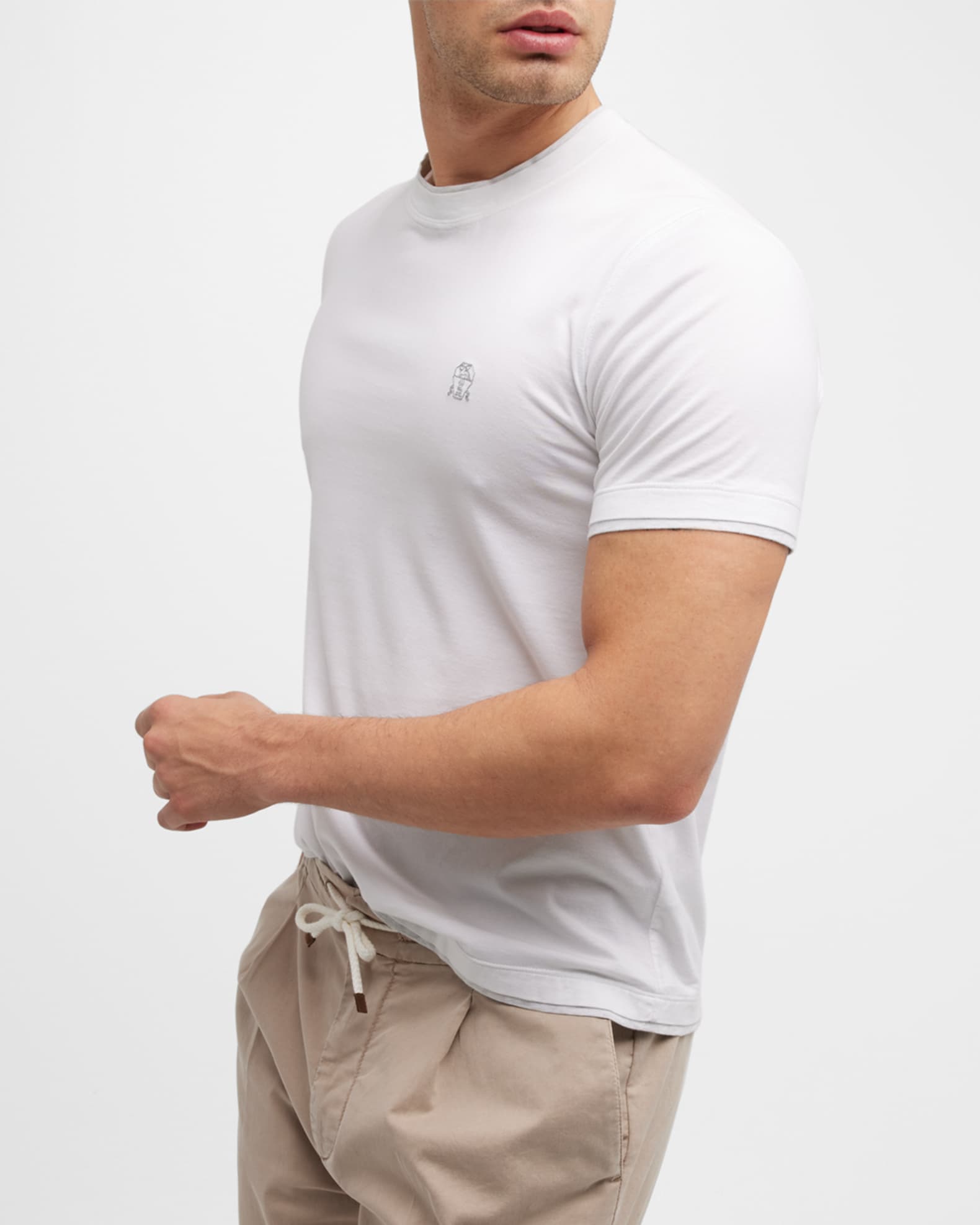 【送料&関税込】Brunello Cucinelli Bead-detailed Crewneck T- Brunello Cucinelli Men's Marled Crewneck T-Shirt | Neiman Marcus