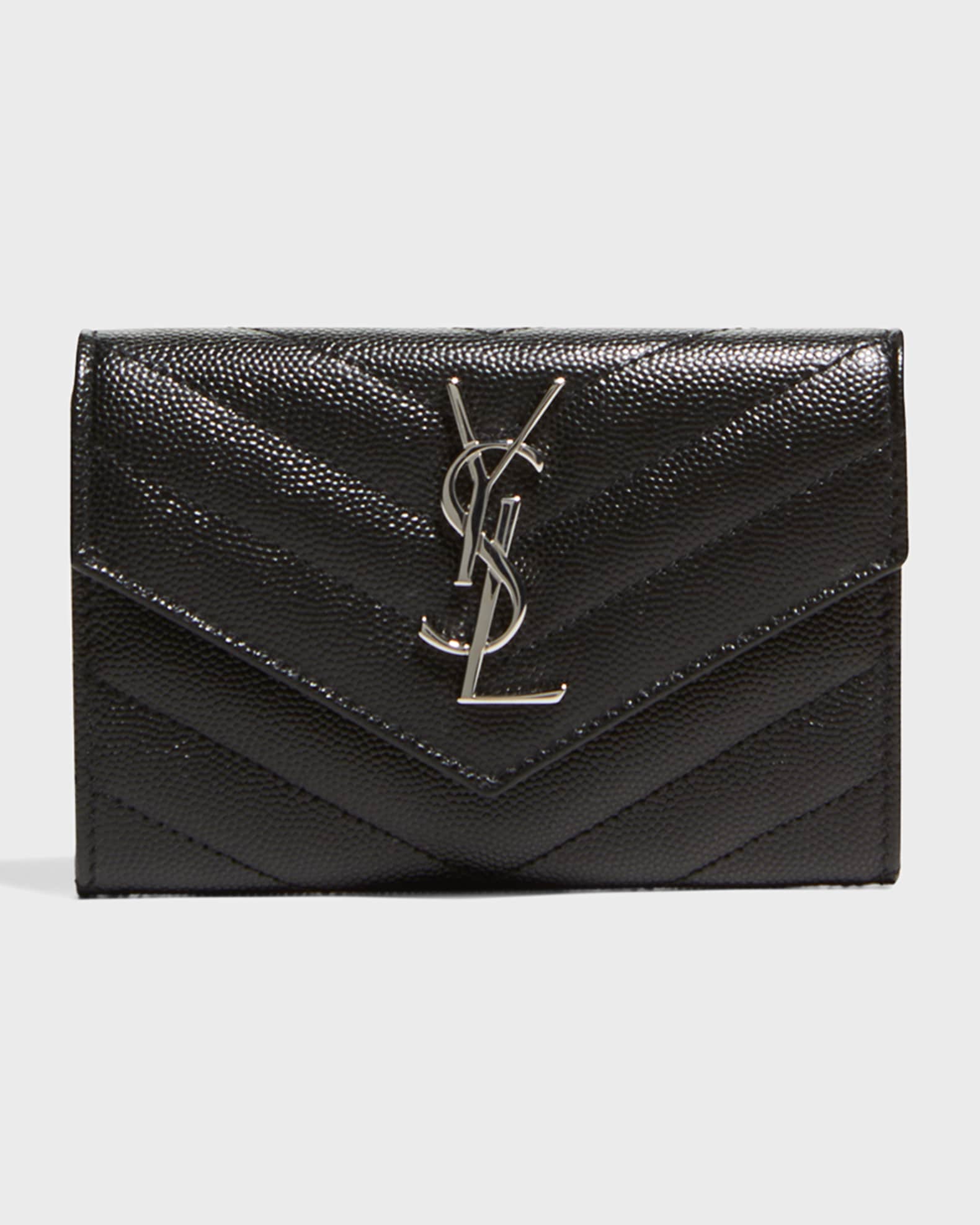 Saint Laurent YSL Monogram Small Flap Wallet in Grained Leather Neiman Marcus