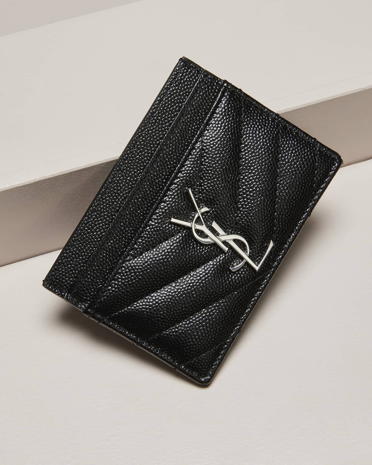 YSL Monogram Card Case in Grained Leather