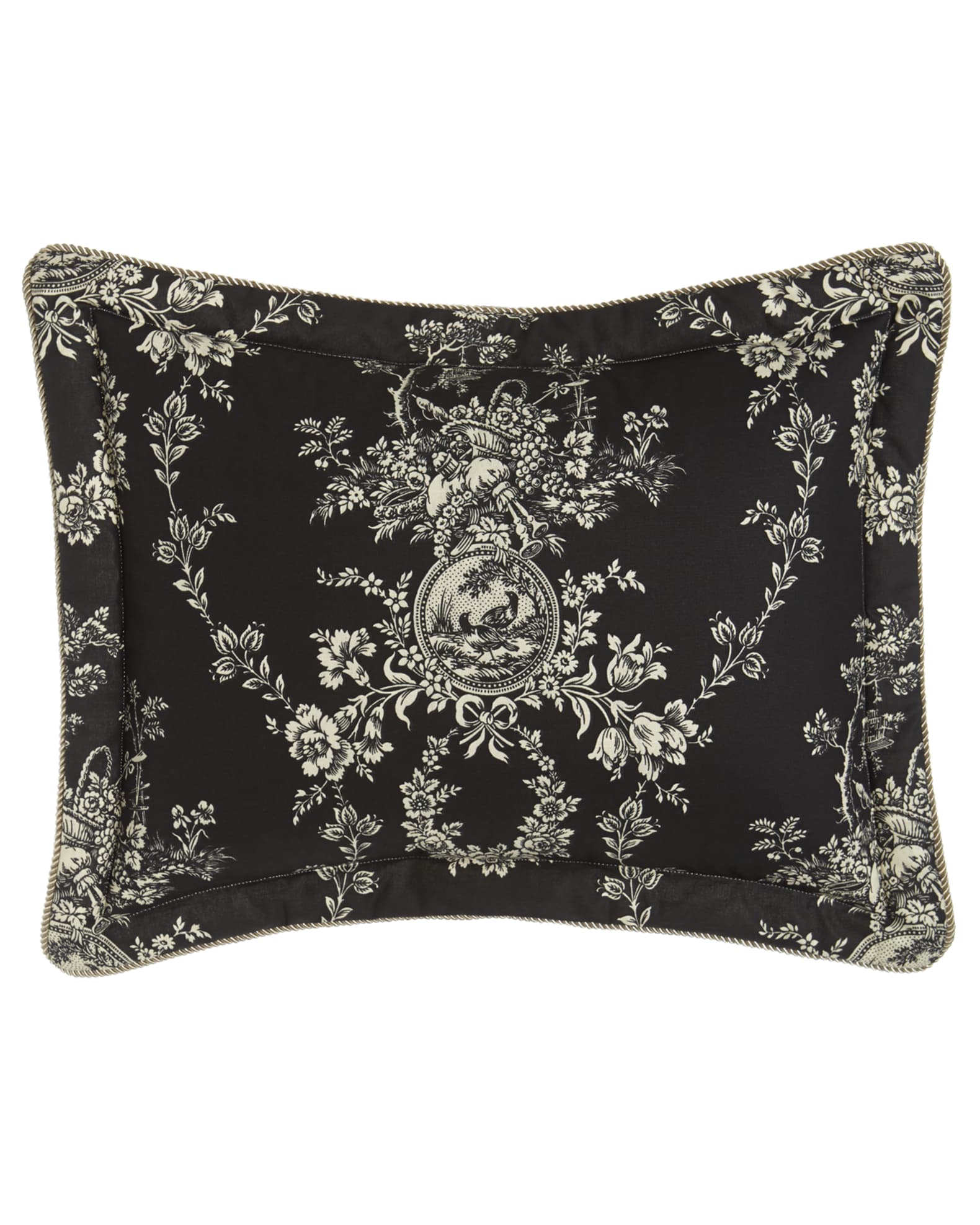 French Country Pillow Covers, Linen Bedding, Black Toile De Jouy