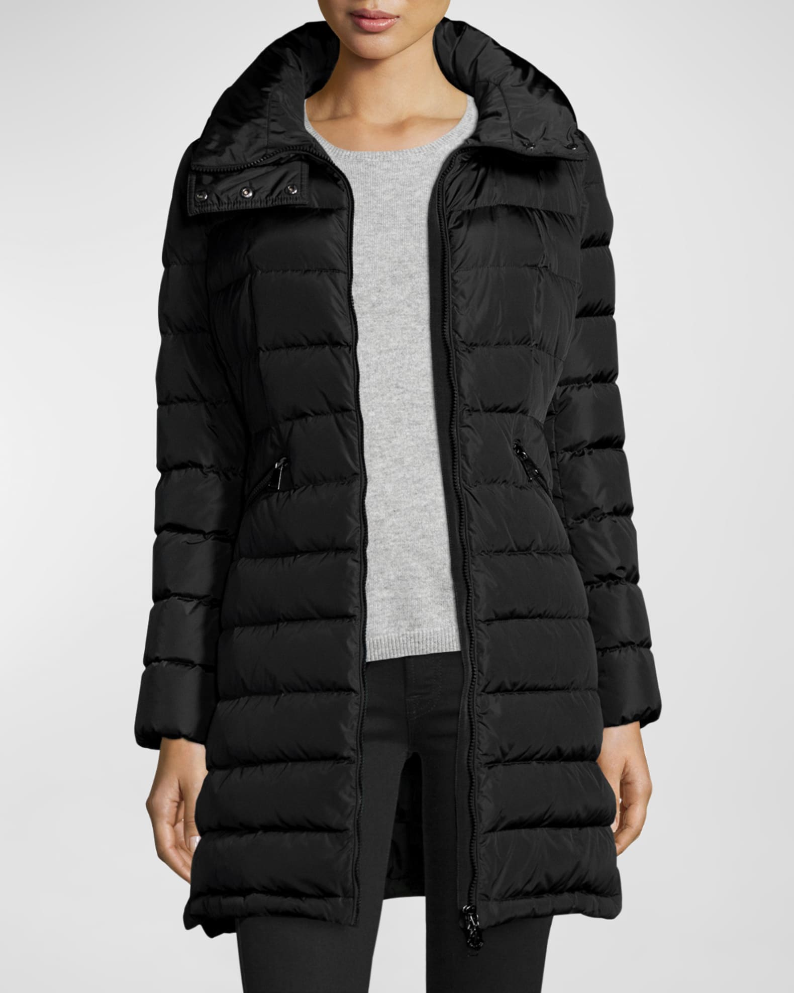 Moncler Flammette High Neck Puffer Coat Neiman Marcus