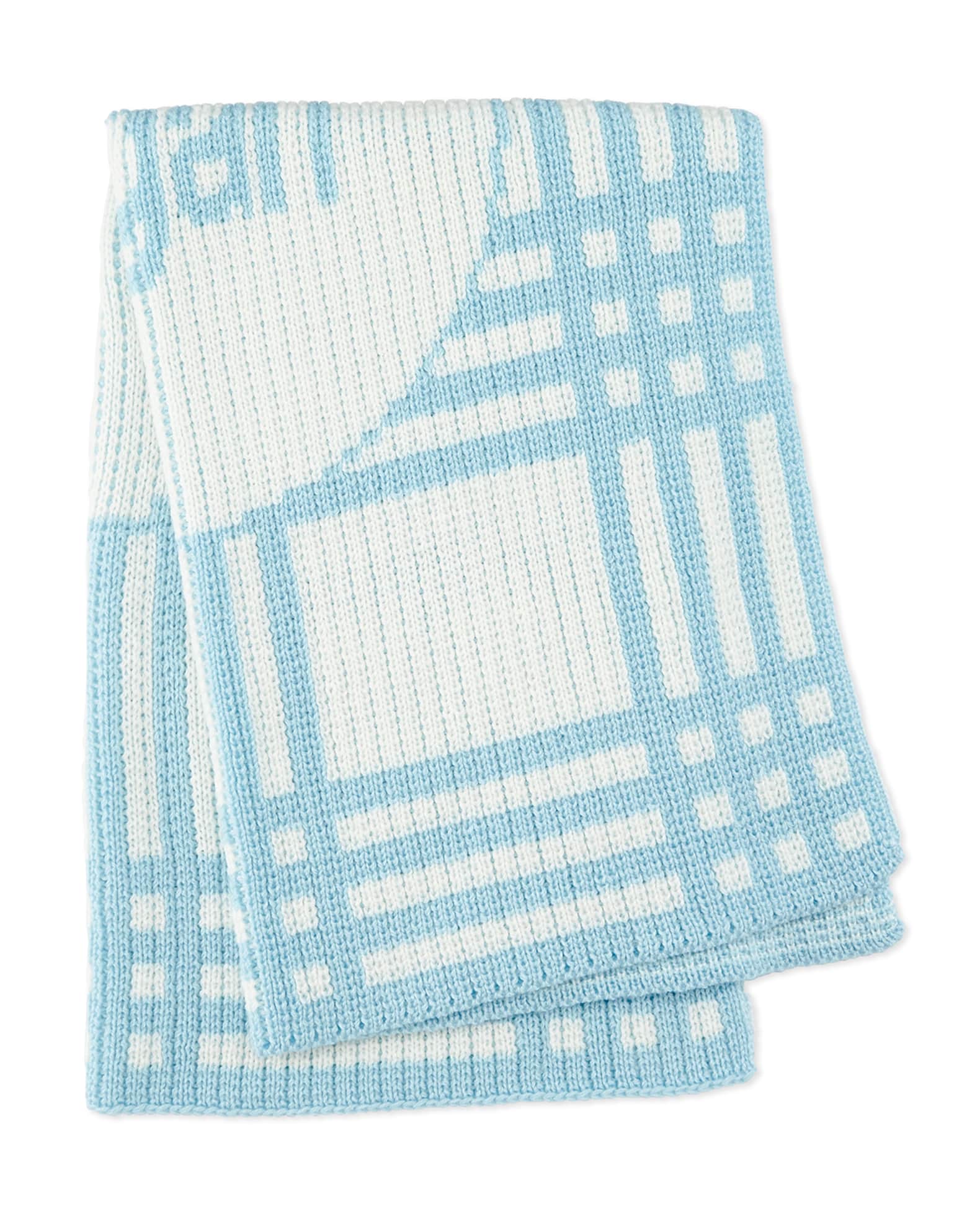 Personalized Plaid Knit Baby Blanket, Light Blue 1